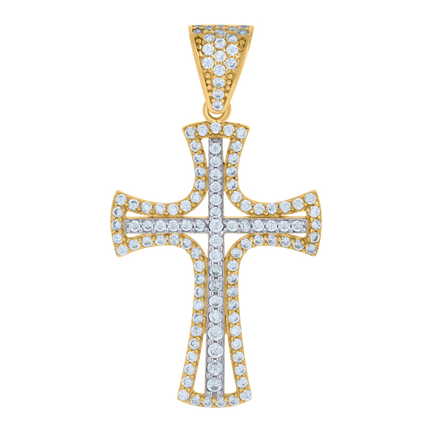 10k Two tone Gold Mens Cubic Zirconia Cross Religious Charm Pendant