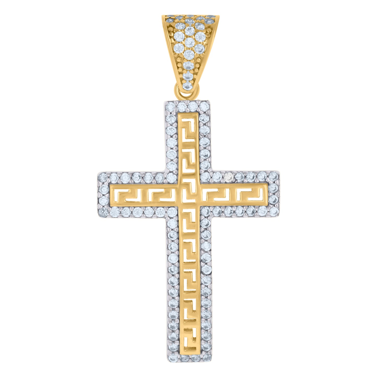 10k Two tone Gold Mens Cubic Zirconia Cross Religious Charm Pendant