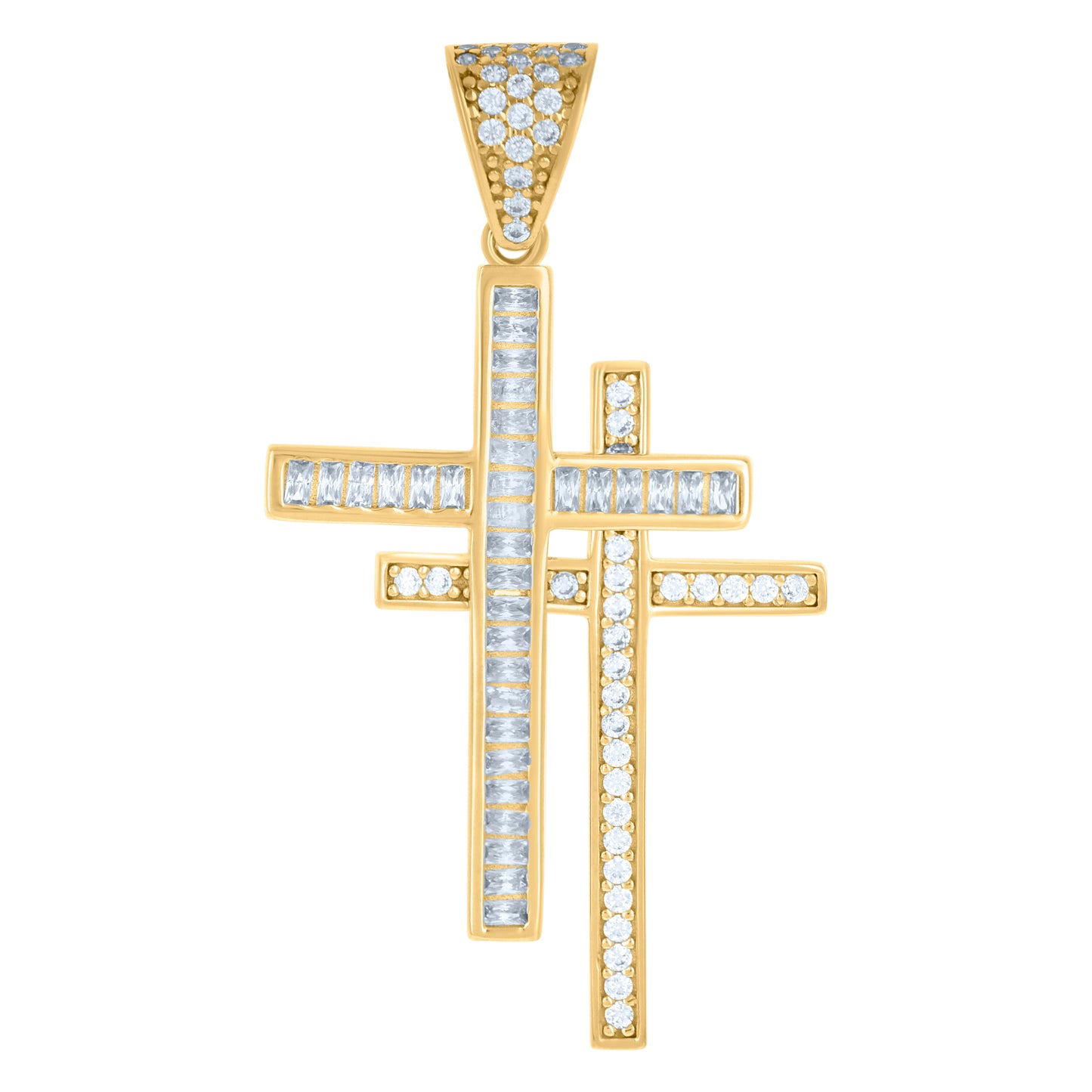 10k Yellow Gold Mens Cubic Zirconia Double Cross Religious Charm Pendant