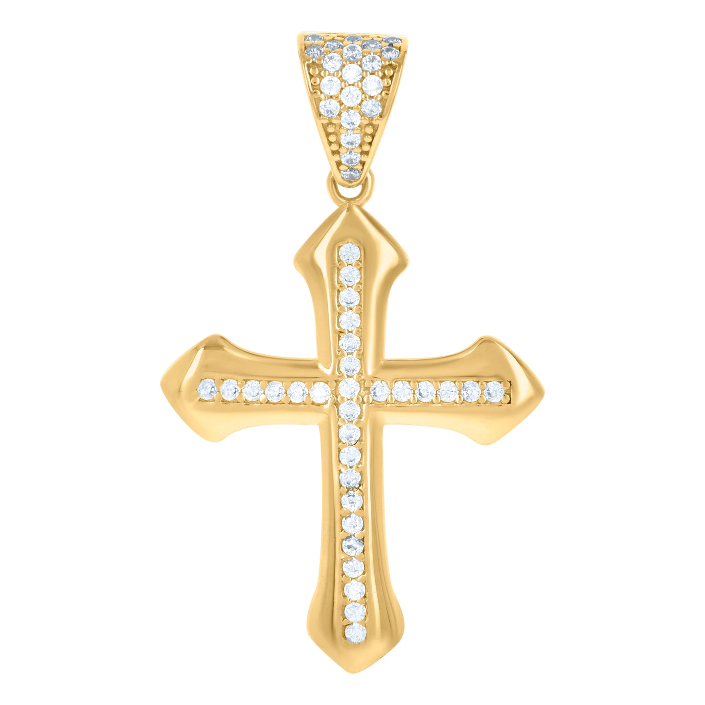 10k Yellow Gold Mens Cubic Zirconia Cross Religious Charm Pendant