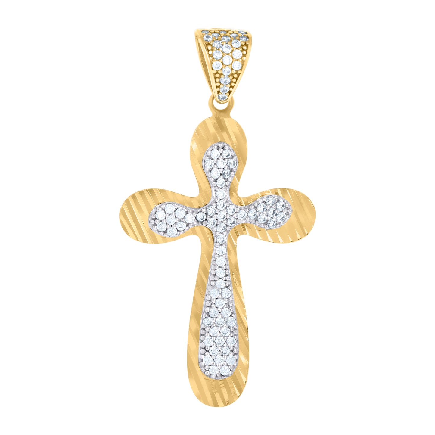 10k Two tone Gold Mens Cubic Zirconia Cross Religious Charm Pendant