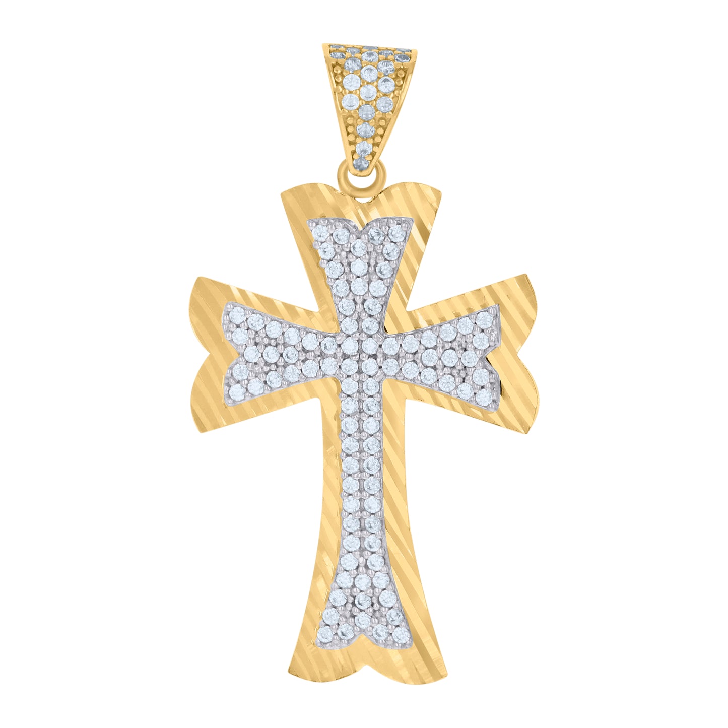 10k Two tone Gold Mens Cubic Zirconia Cross Religious Charm Pendant