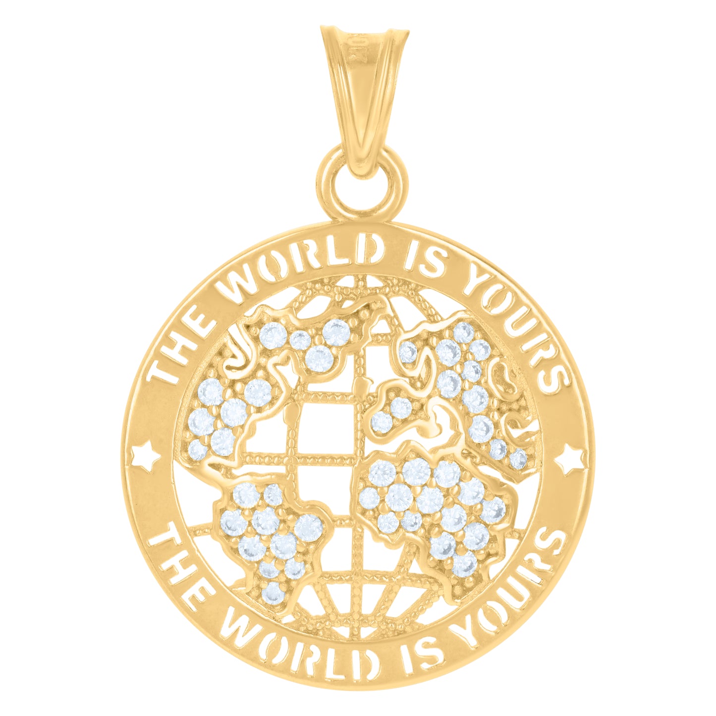 10k Yellow Gold Mens Cubic Zirconia The World Is Yours World Map Globe Charm Pendant