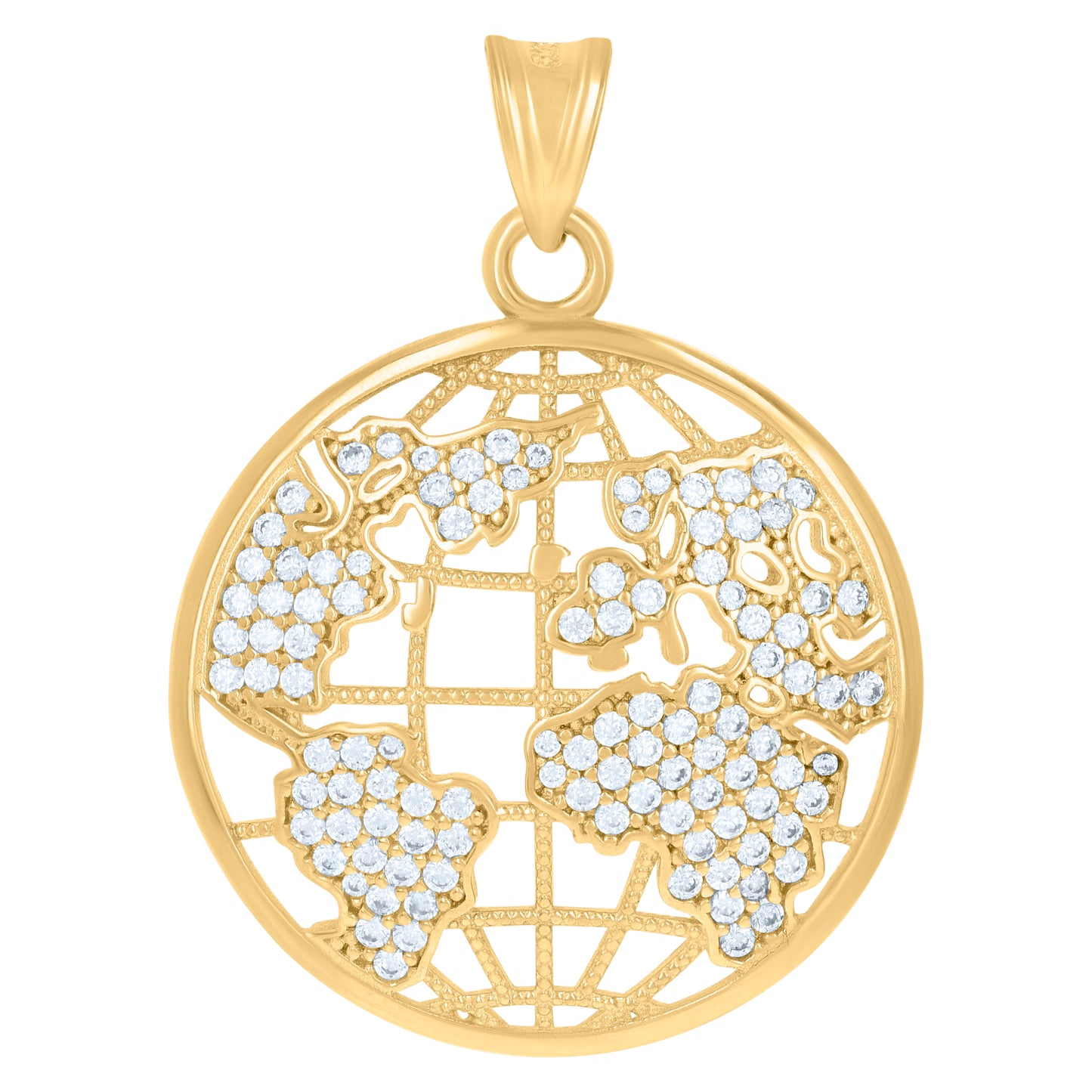 10k Yellow Gold Mens Cubic Zirconia World Map Globe Charm Pendant