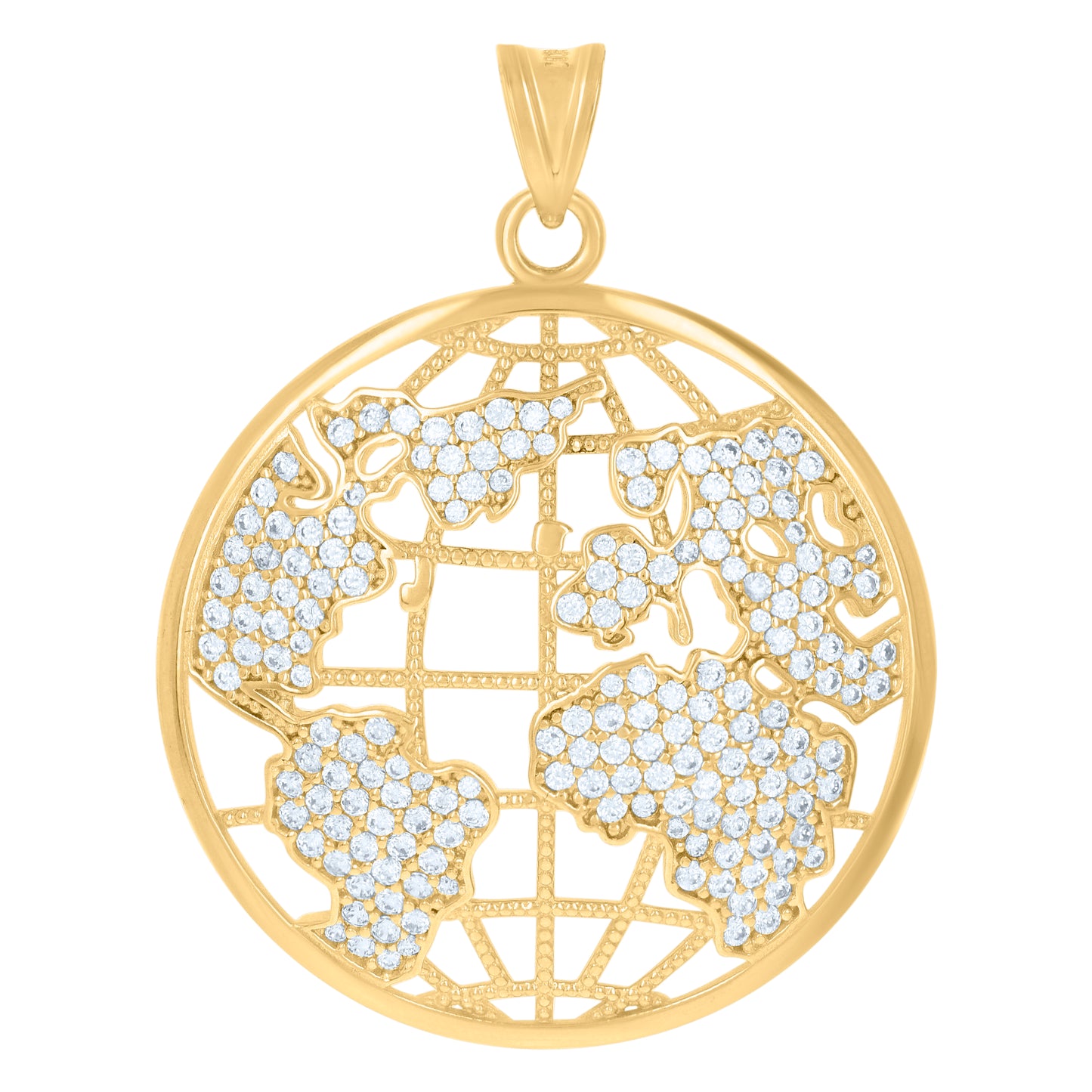 10k Yellow Gold Mens Cubic Zirconia World Map Globe Charm Pendant