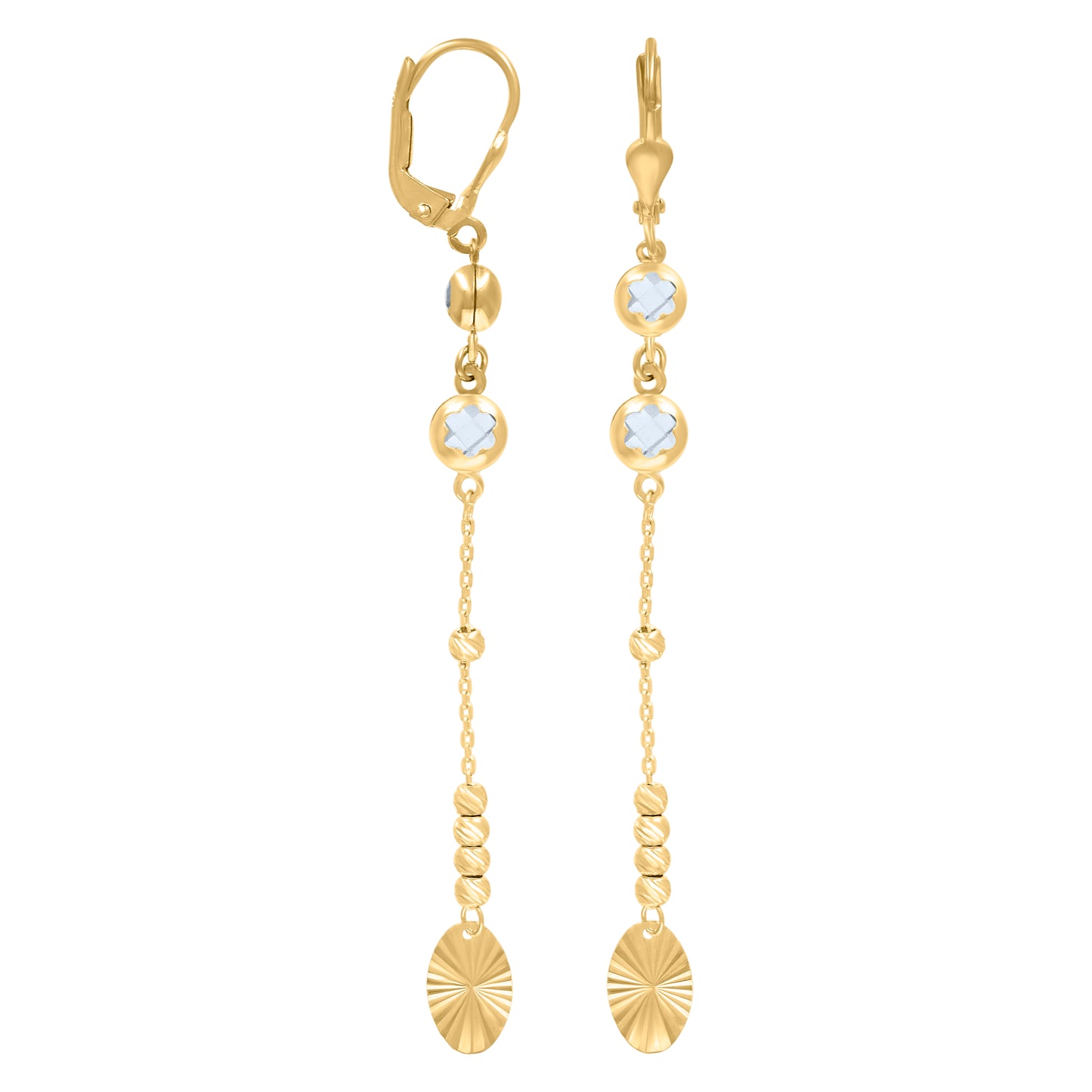 10k Yellow Gold Womens Cubic Zirconia Oval Beaded Dangle Leverback Earrings
