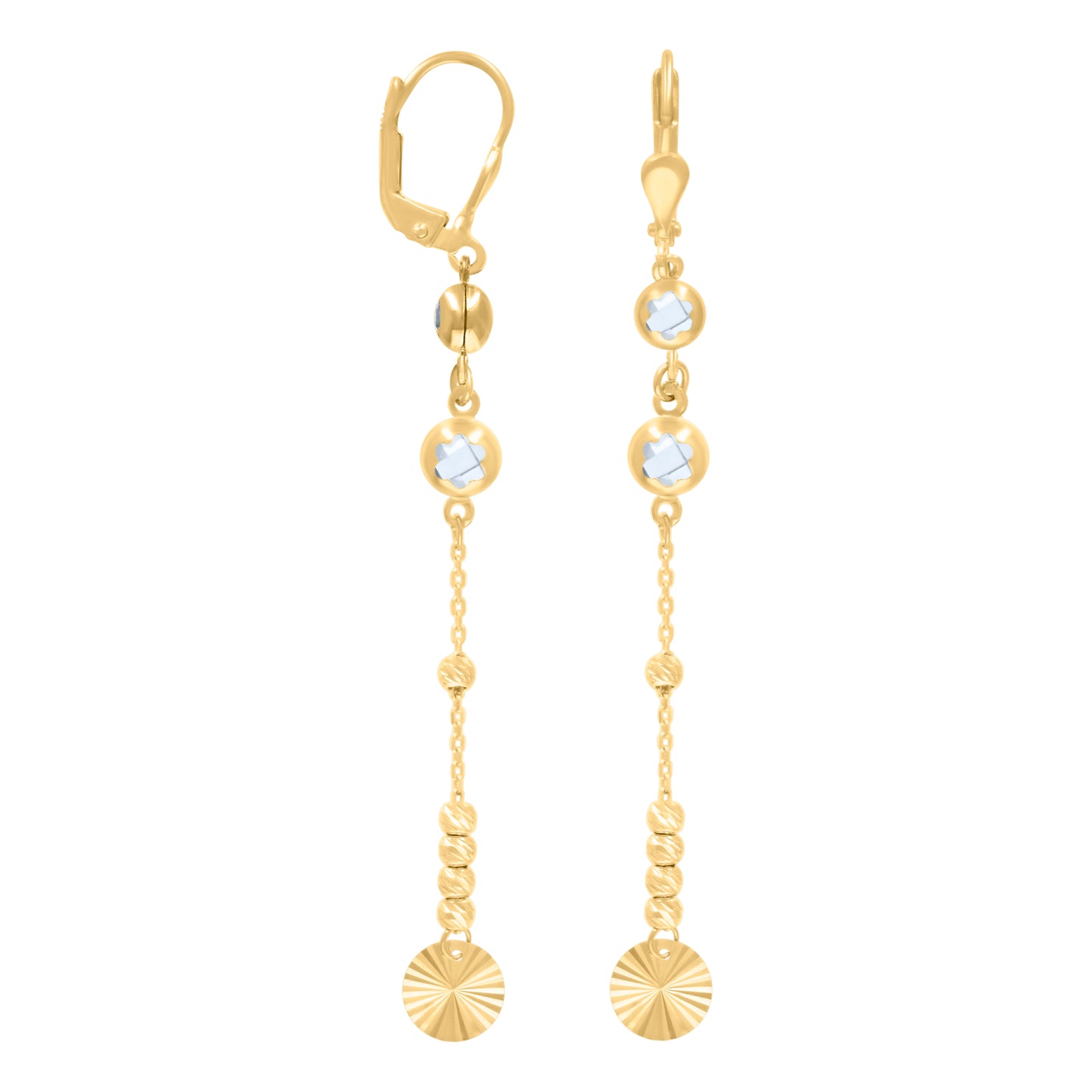 10k Yellow Gold Womens Cubic Zirconia Beaded Dangle Leverback Earrings