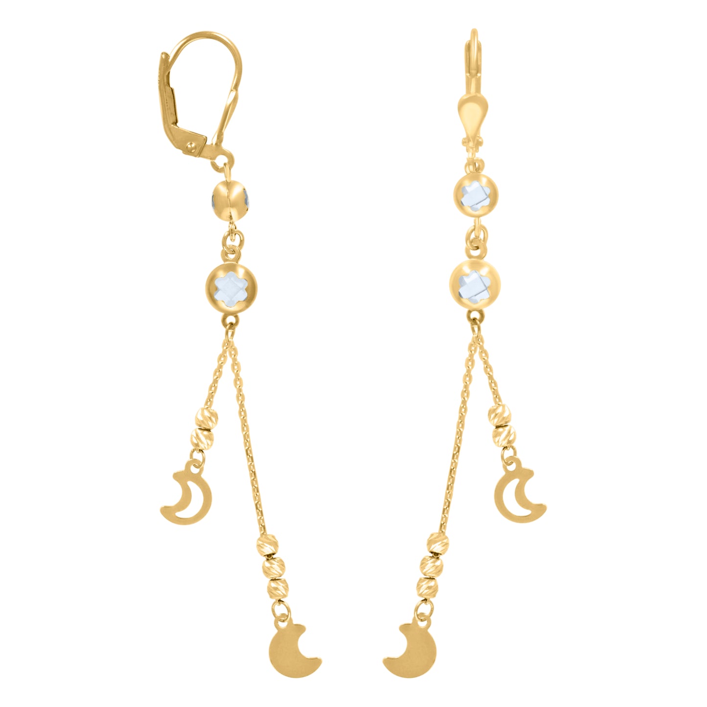 10k Yellow Gold Womens Cubic Zirconia Moon Beaded Dangle Leverback Earrings
