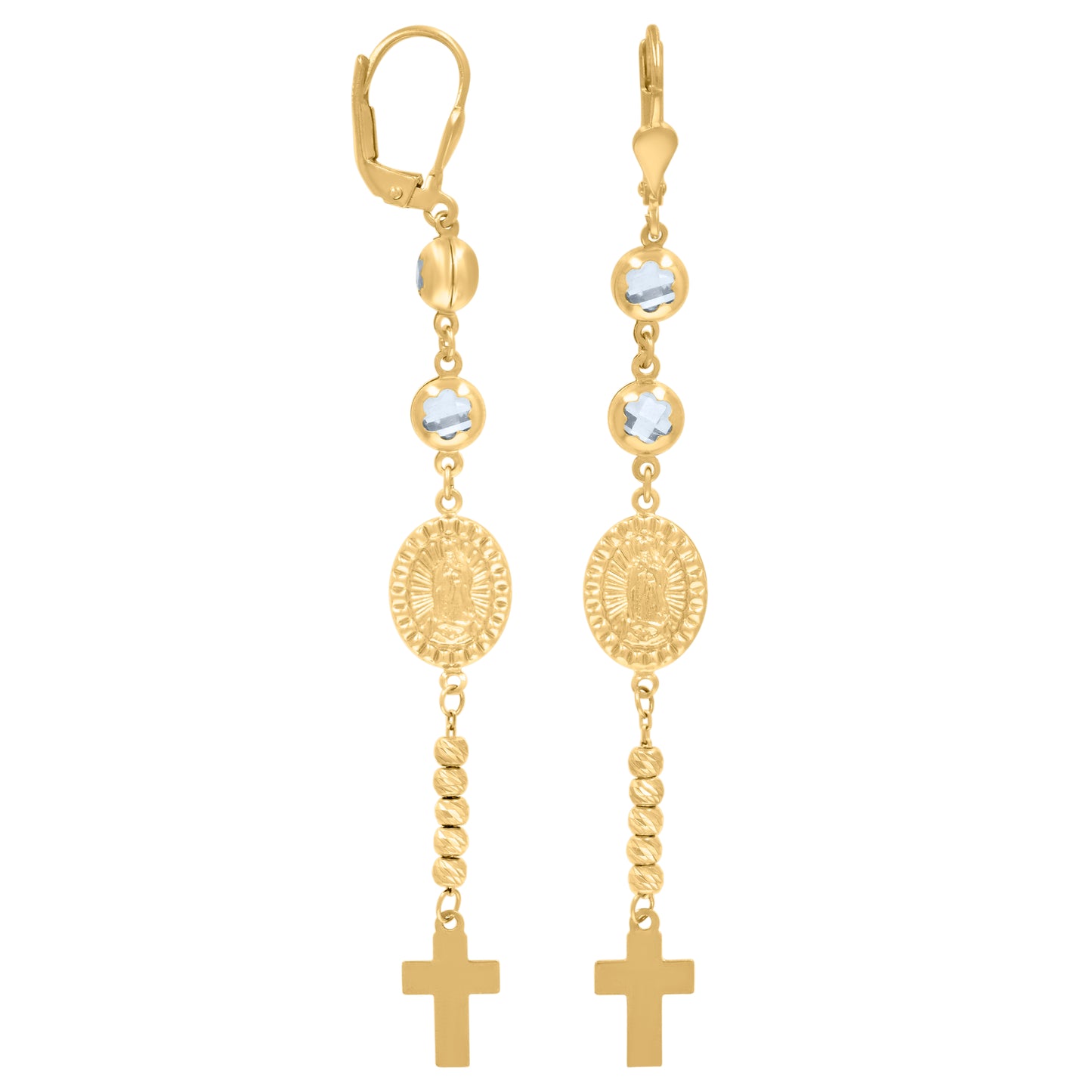 10k Yellow Gold Womens Cubic Zirconia Rosary Religious Beaded Dangle Leverback Earrings