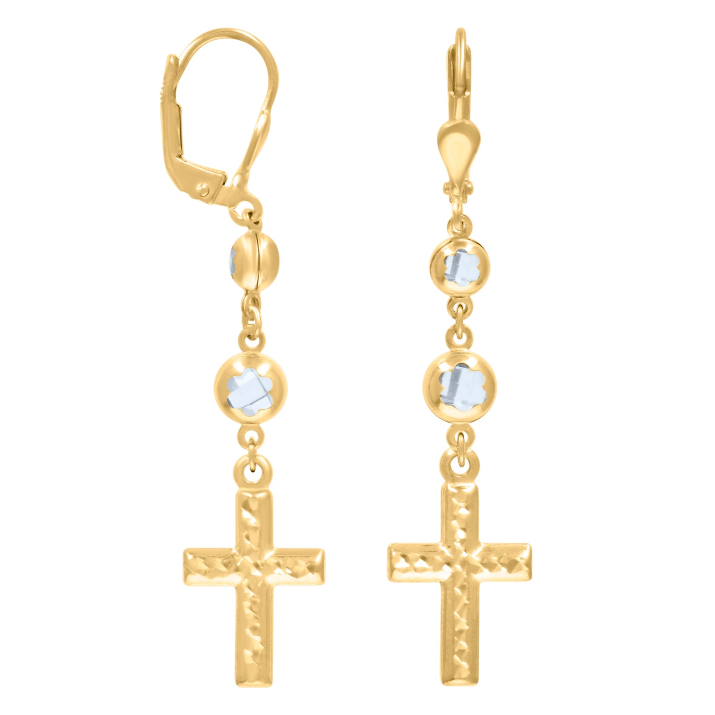 10k Yellow Gold Womens Cubic Zirconia Cross Religious Dangle Leverback Earrings