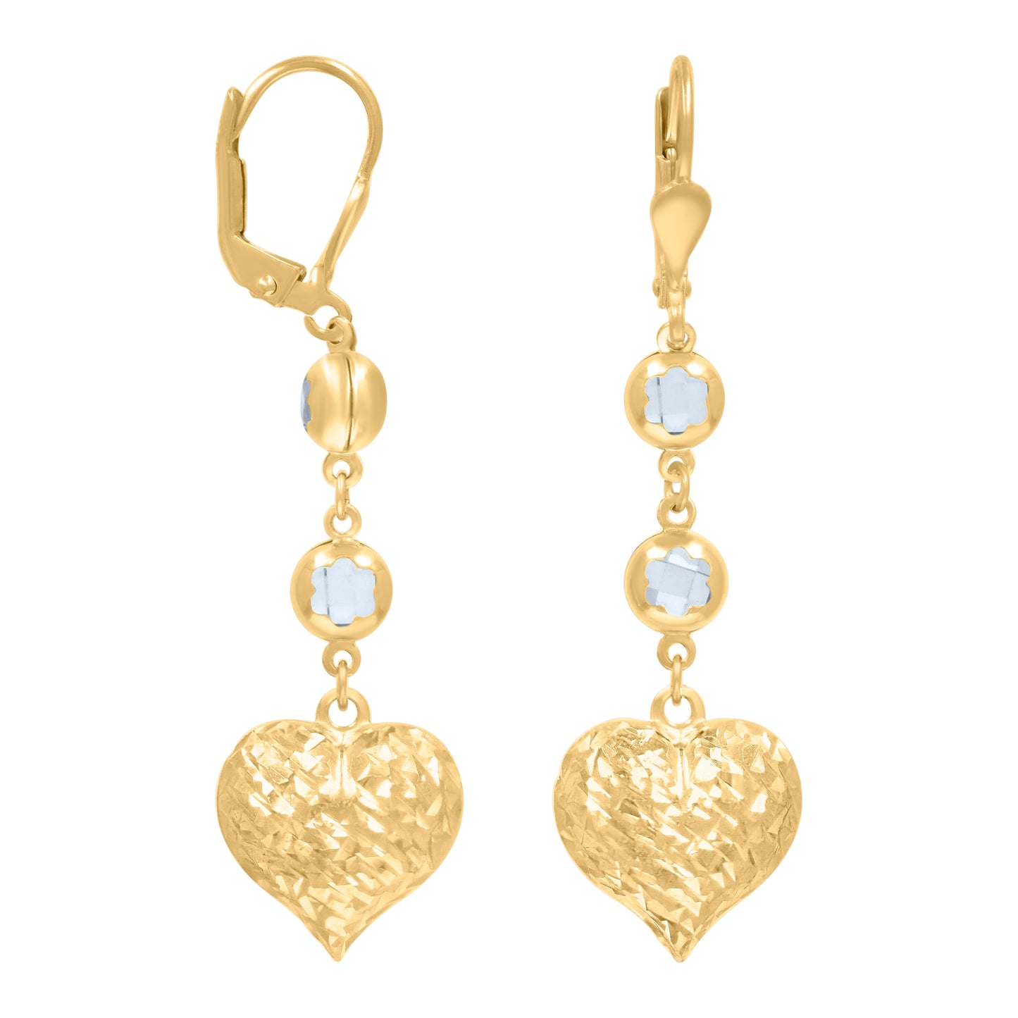 10k Yellow Gold Womens Cubic Zirconia Heart Dangle Leverback Earrings