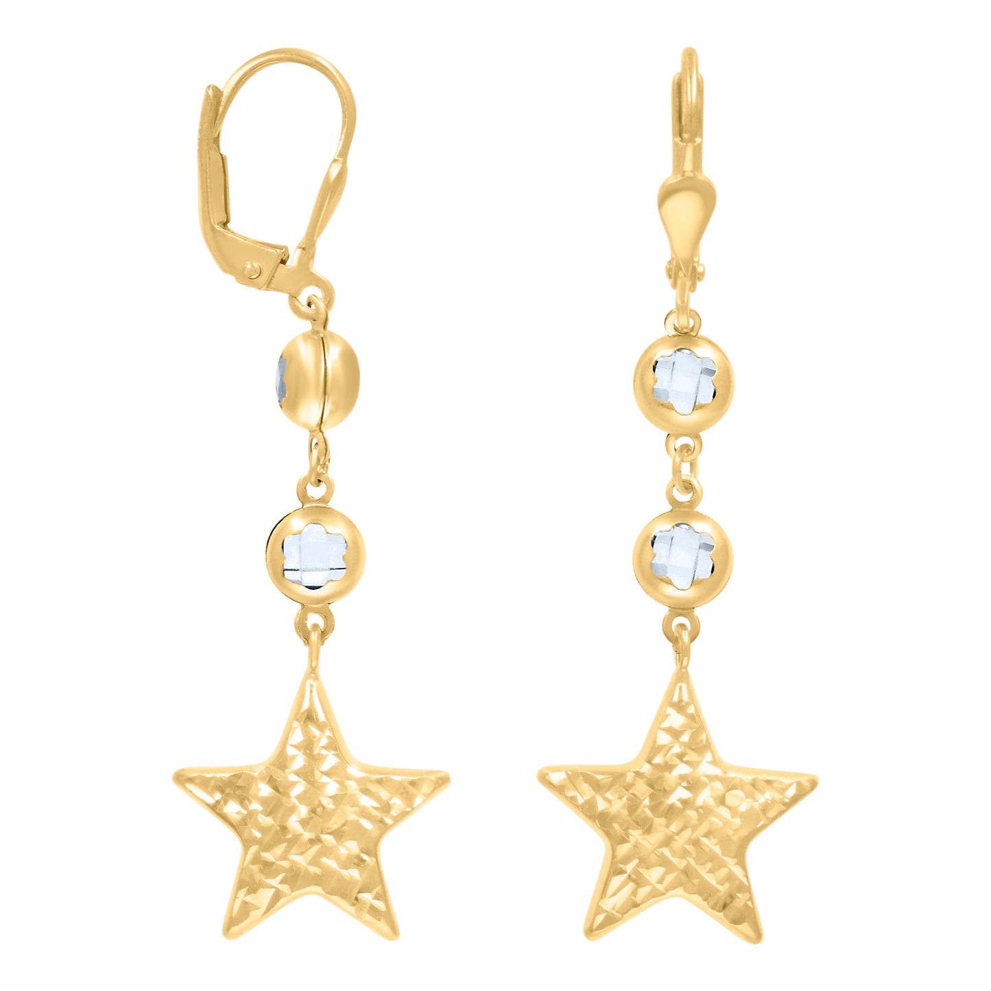 10k Yellow Gold Womens Cubic Zirconia Star Dangle Leverback Earrings