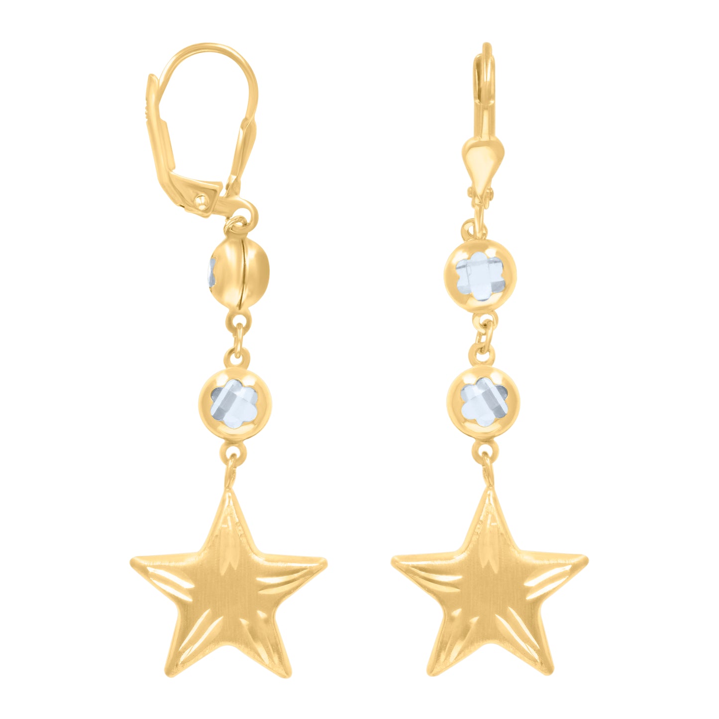 10k Yellow Gold Womens Cubic Zirconia Star Dangle Leverback Earrings