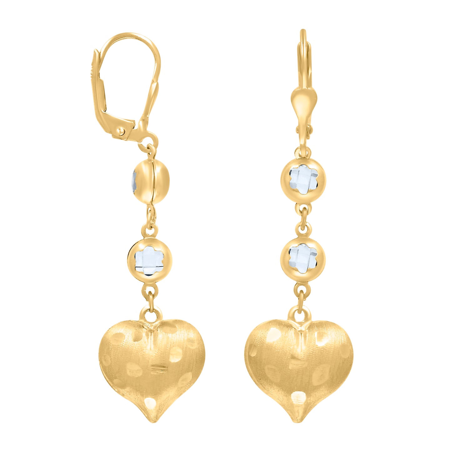 10k Yellow Gold Womens Cubic Zirconia Heart Dangle Leverback Earrings