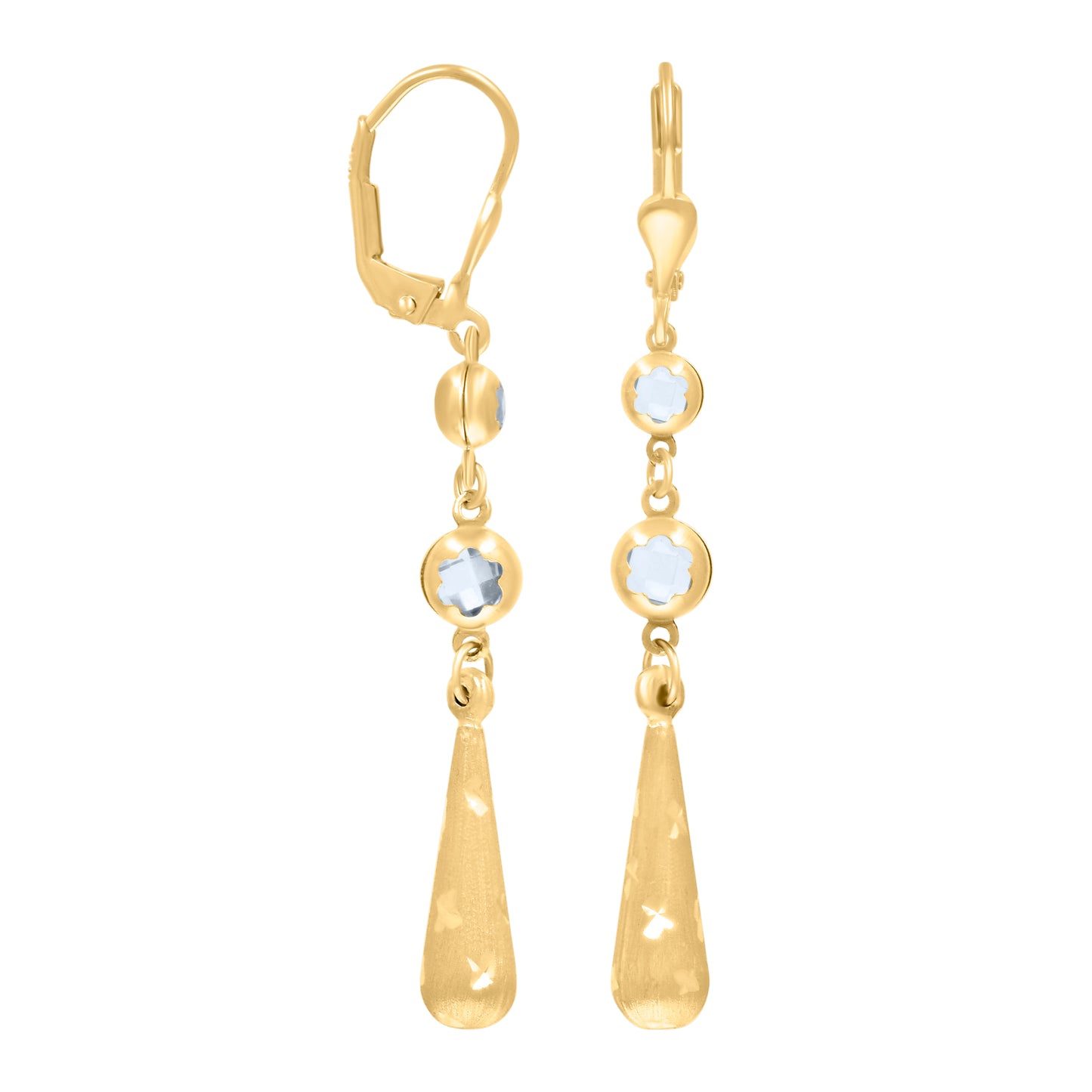 10k Yellow Gold Womens Cubic Zirconia Drop Dangle Leverback Earrings