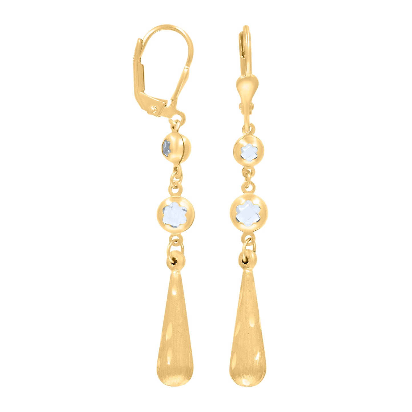10k Yellow Gold Womens Cubic Zirconia Drop Dangle Leverback Earrings