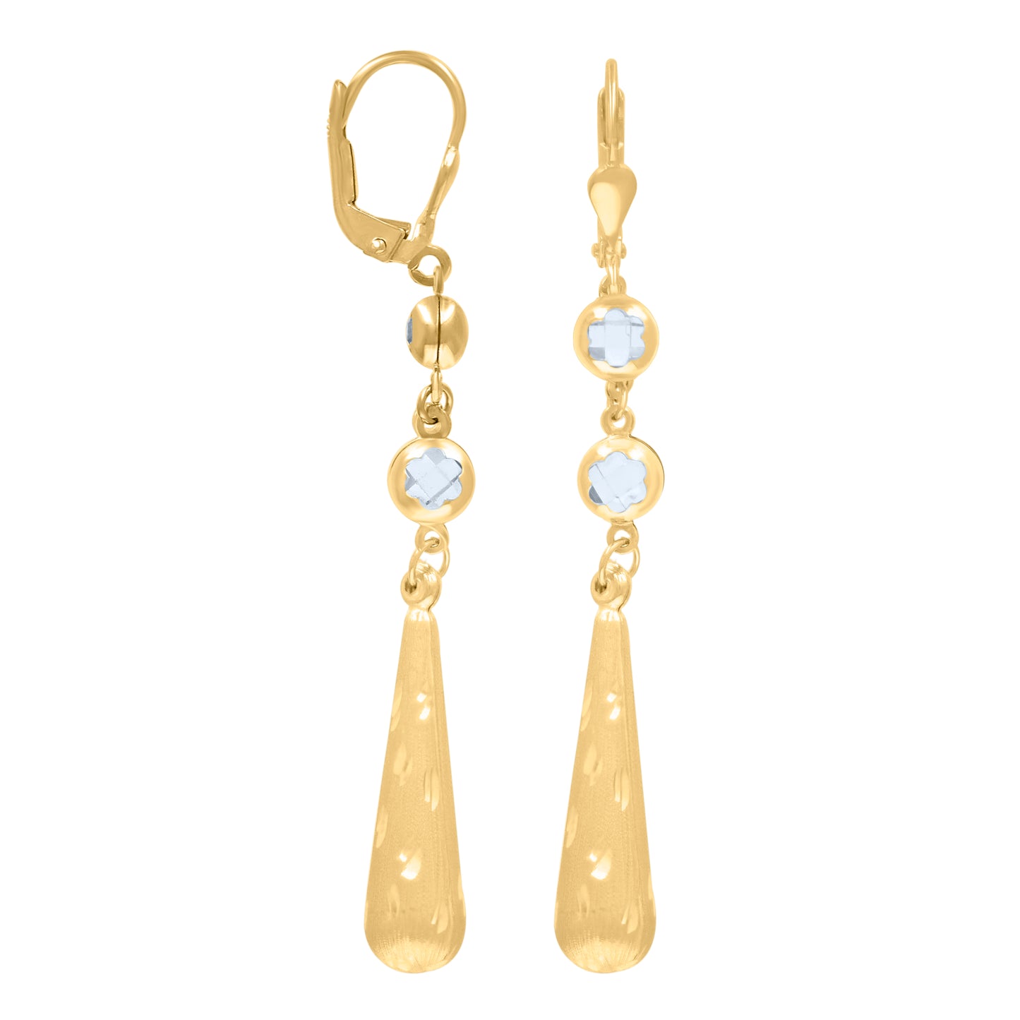 10k Yellow Gold Womens Cubic Zirconia Drop Dangle Leverback Earrings