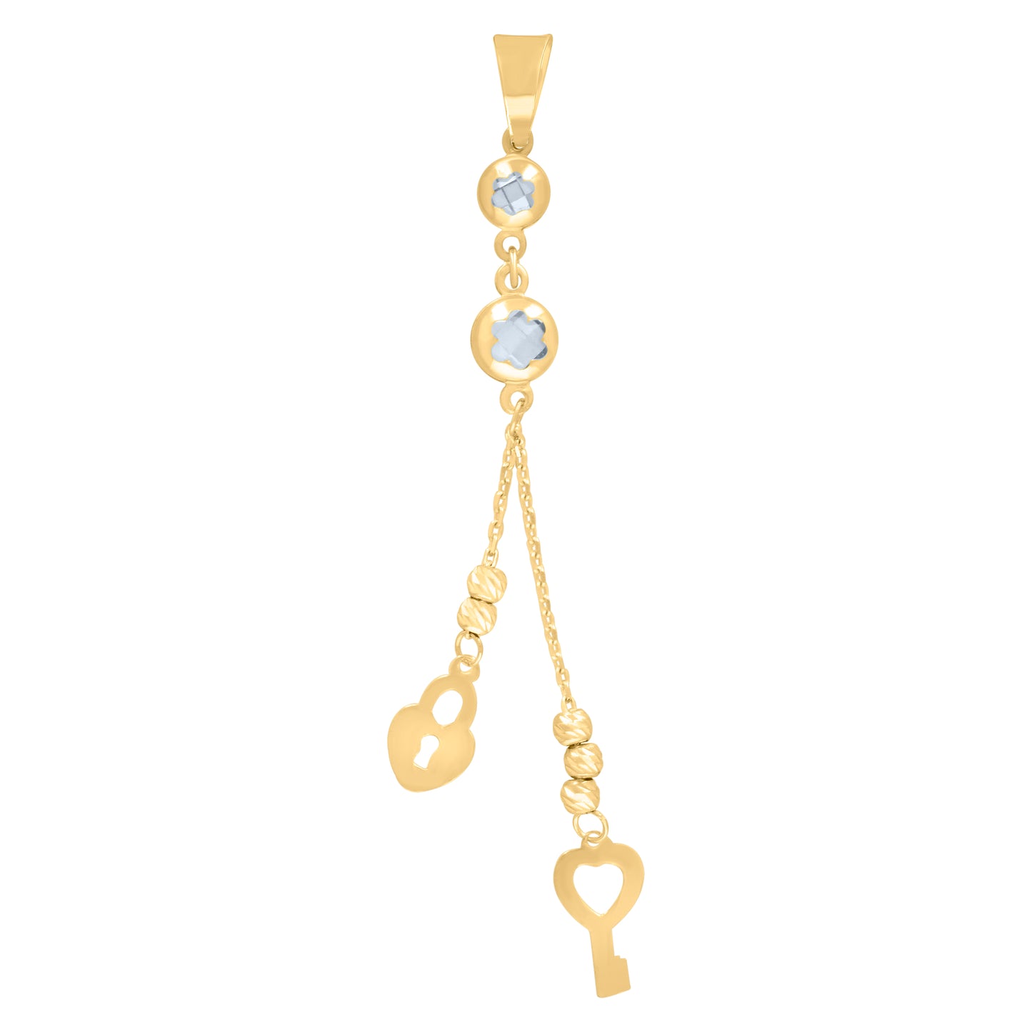 10k Yellow Gold Womens Cubic Zirconia Dangling Lock & Key Fashion Charm Pendant