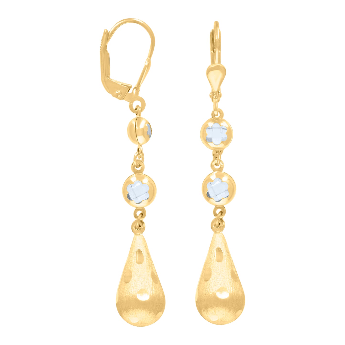 10k Yellow Gold Womens Cubic Zirconia Tear Drop Dangle Leverback Earrings