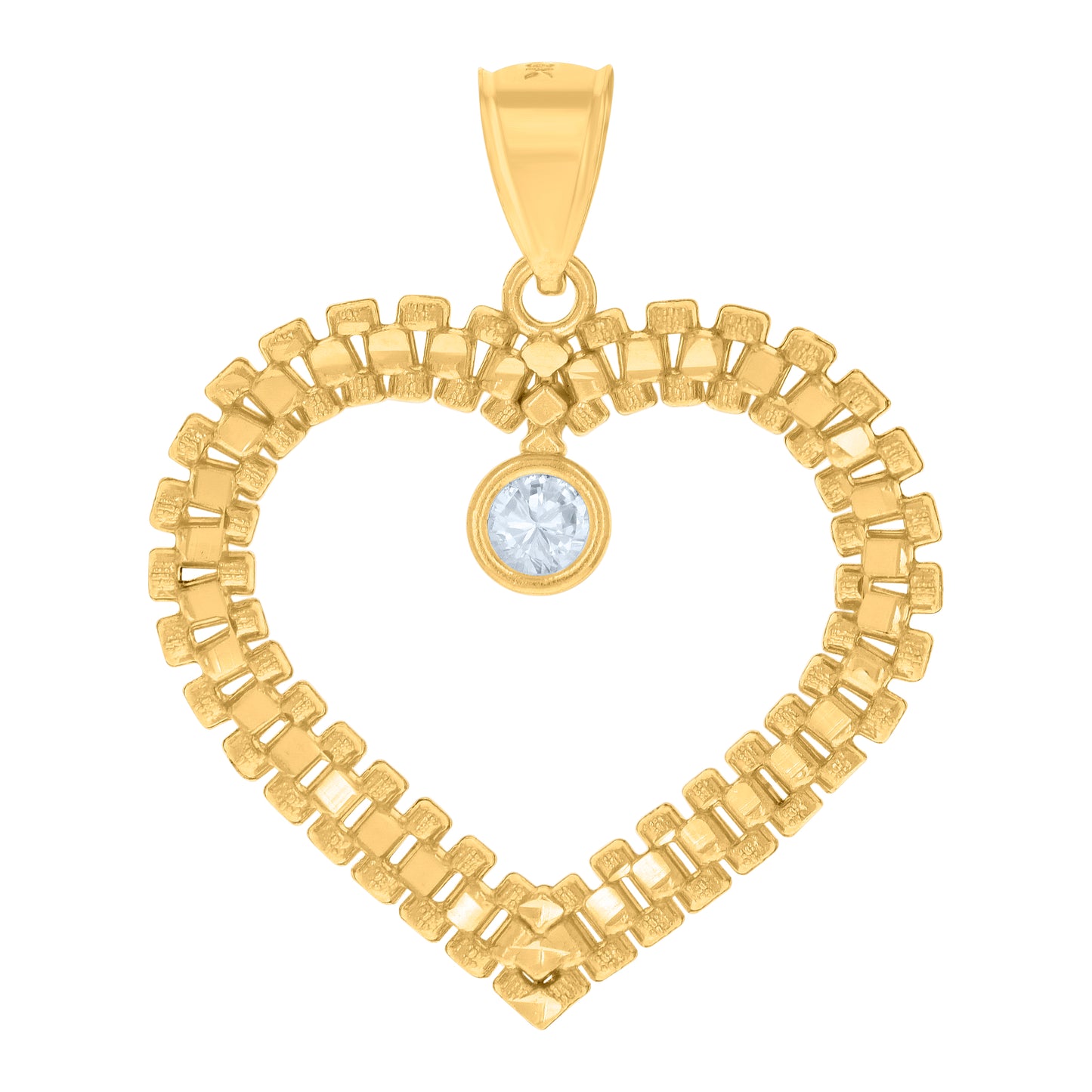 10k Yellow Gold Womens Cubic Zirconia Heart Charm Pendant
