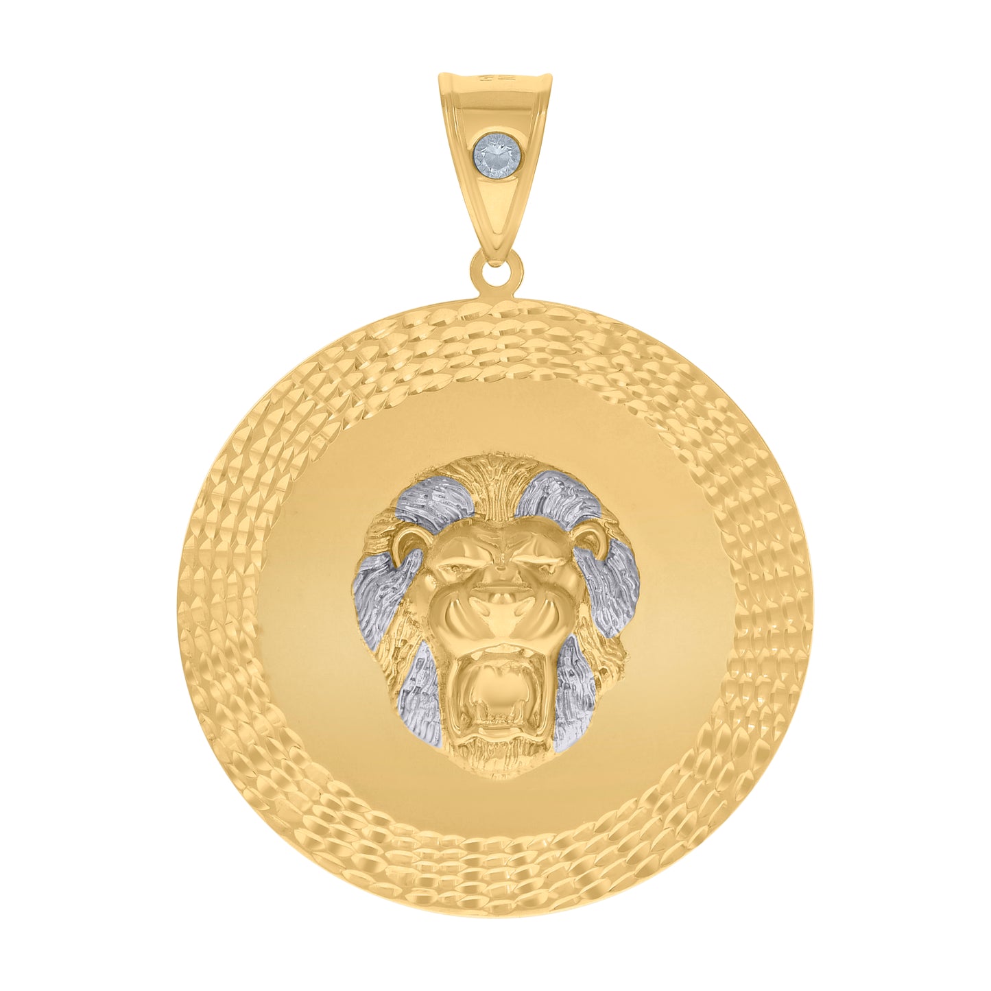 10k Two tone Gold Mens Cubic Zirconia Medallion Leo/Lion Head Zodiac Sign/Wildlife Charm Pendant
