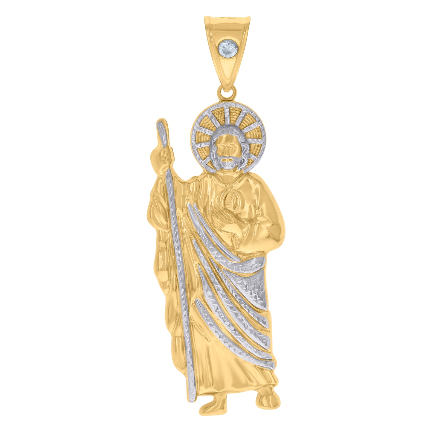 10k Two tone Gold Mens Cubic Zirconia St. Jude Religious Charm Pendant