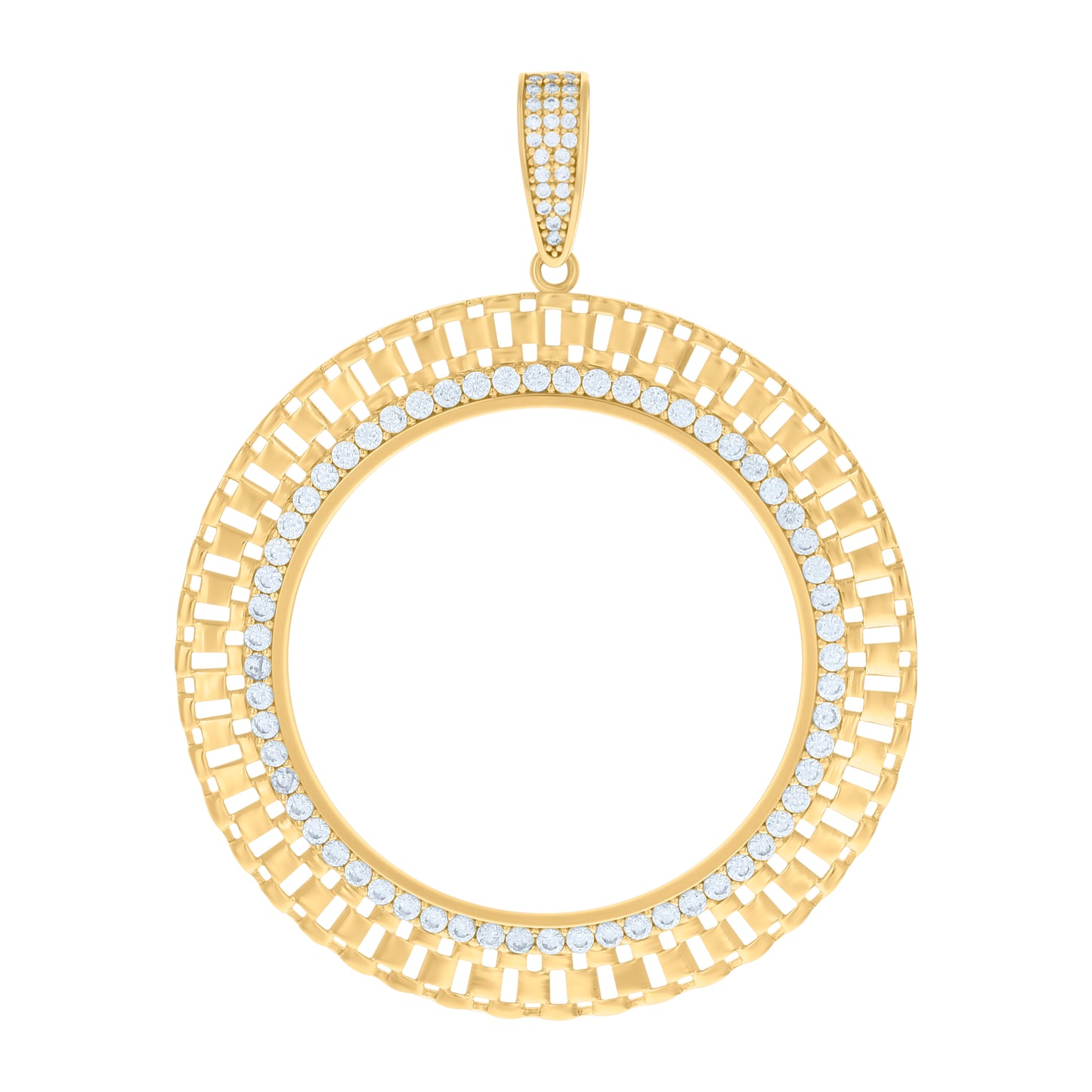 10k Yellow Gold Mens Cubic Zirconia Circle Photo Frame Charm Pendant