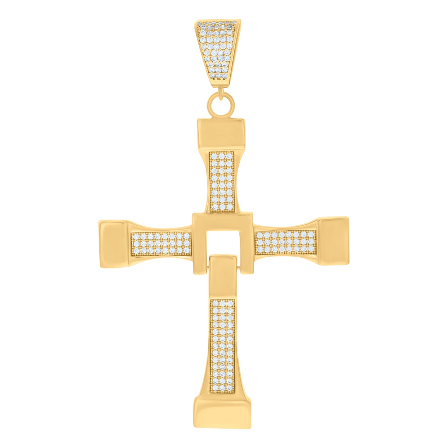 10k Yellow Gold Mens Cubic Zirconia Cross Religious Charm Pendant