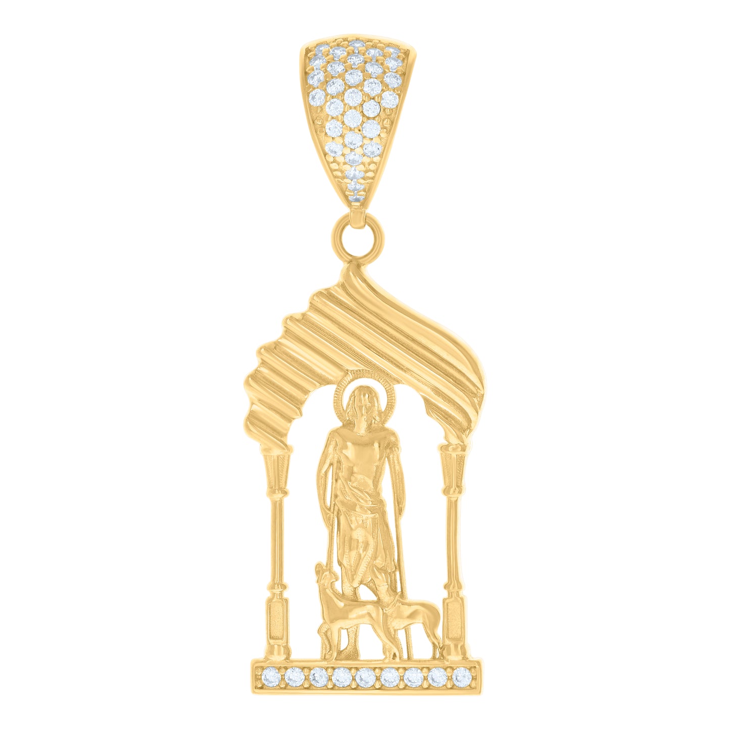 10k Yellow Gold Mens Cubic Zirconia St. Lazarus Saints Religious Charm Pendant