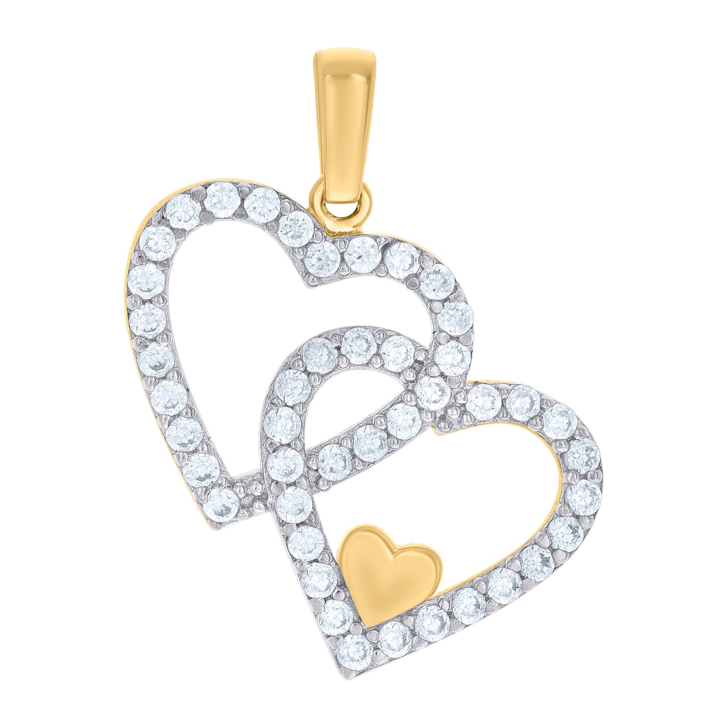 10k Two tone Gold Womens Cubic Zirconia Double Hearts Charm Pendant