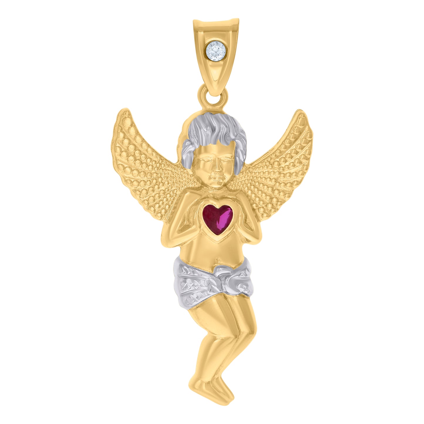 10k Two tone Gold Mens Purple White Heart Round Cubic Zirconia Angel Charm Pendant