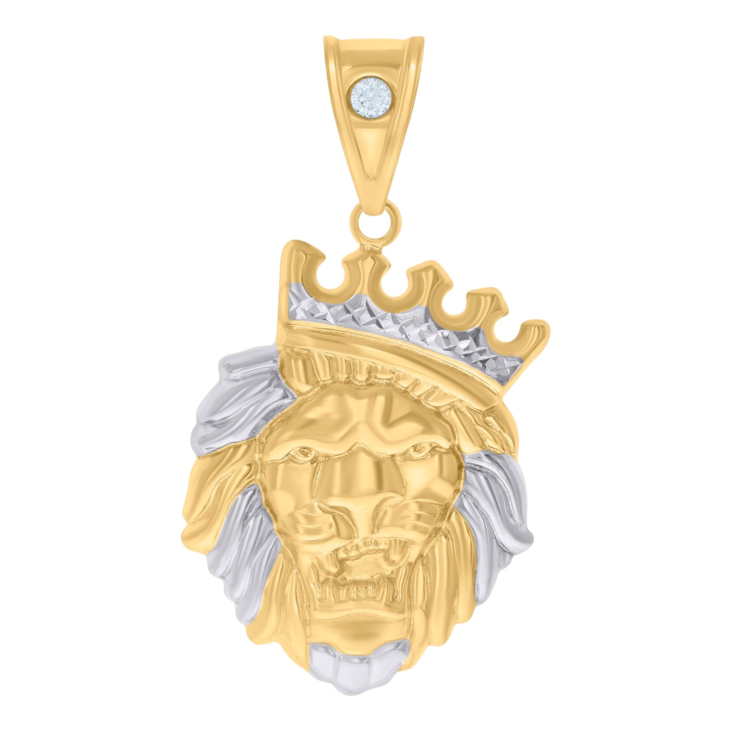 10k Two tone Gold Mens Cubic Zirconia Leo/Lion Head Zodiac Sign/Wildlife Charm Pendant