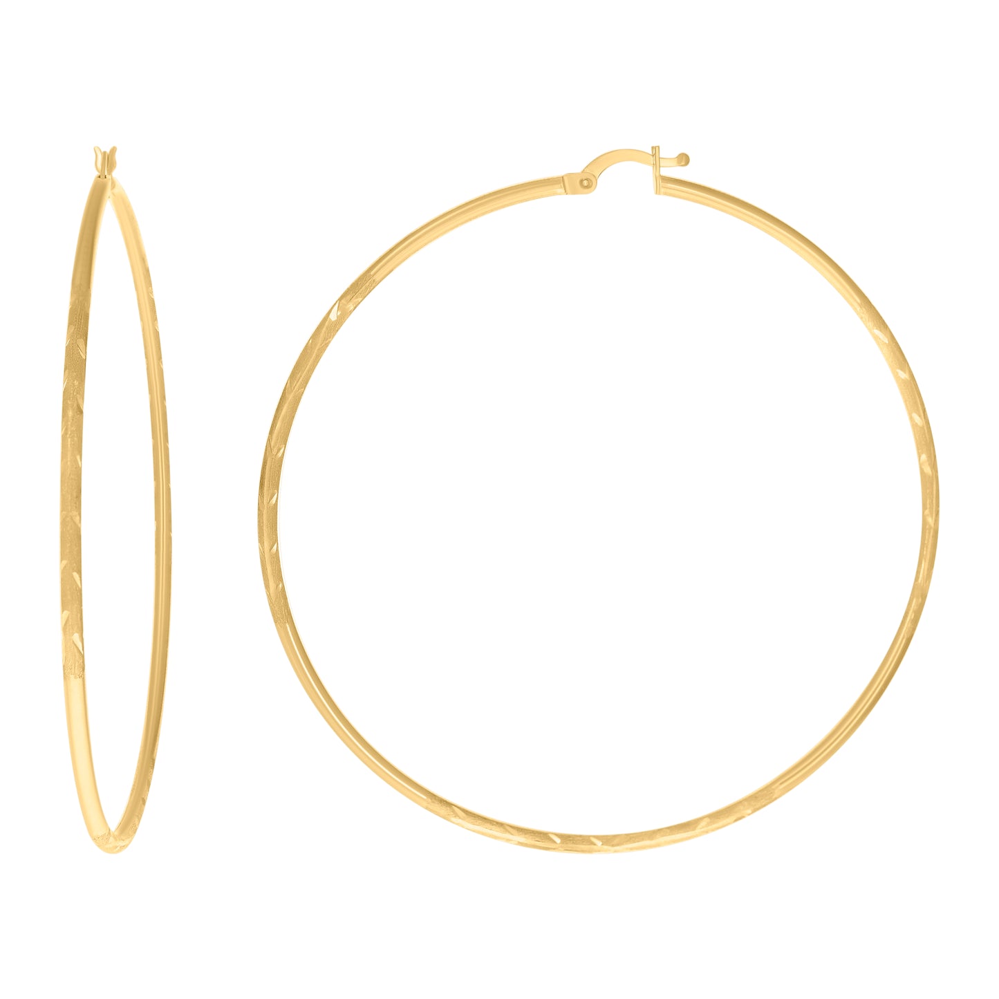 10k Yellow Gold Womens Diamond-Cut 70 mm x 2 mm Round Tube Hoop Earrings