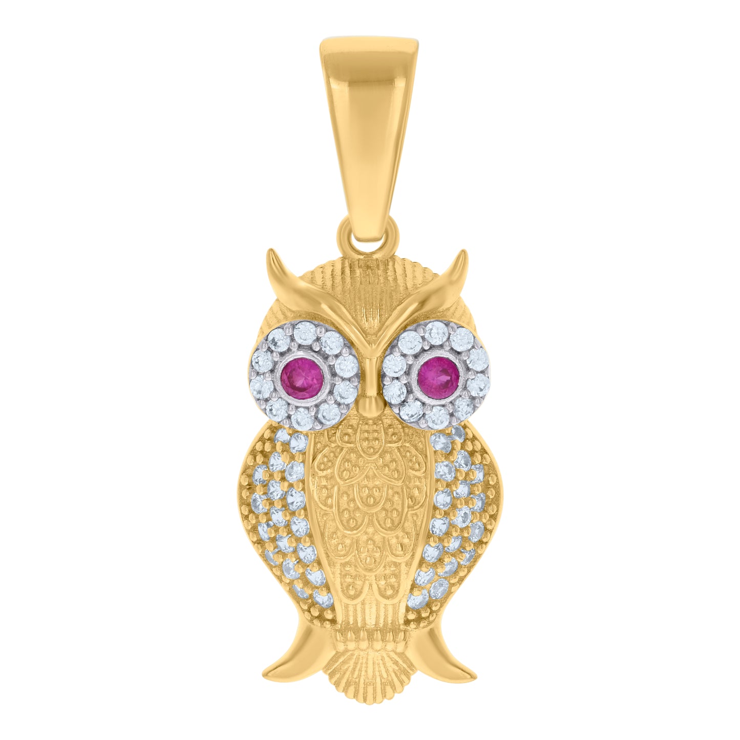 10k Two tone Gold Unisex Purple White Cubic Zirconia Owl Bird Wildlife Charm Pendant