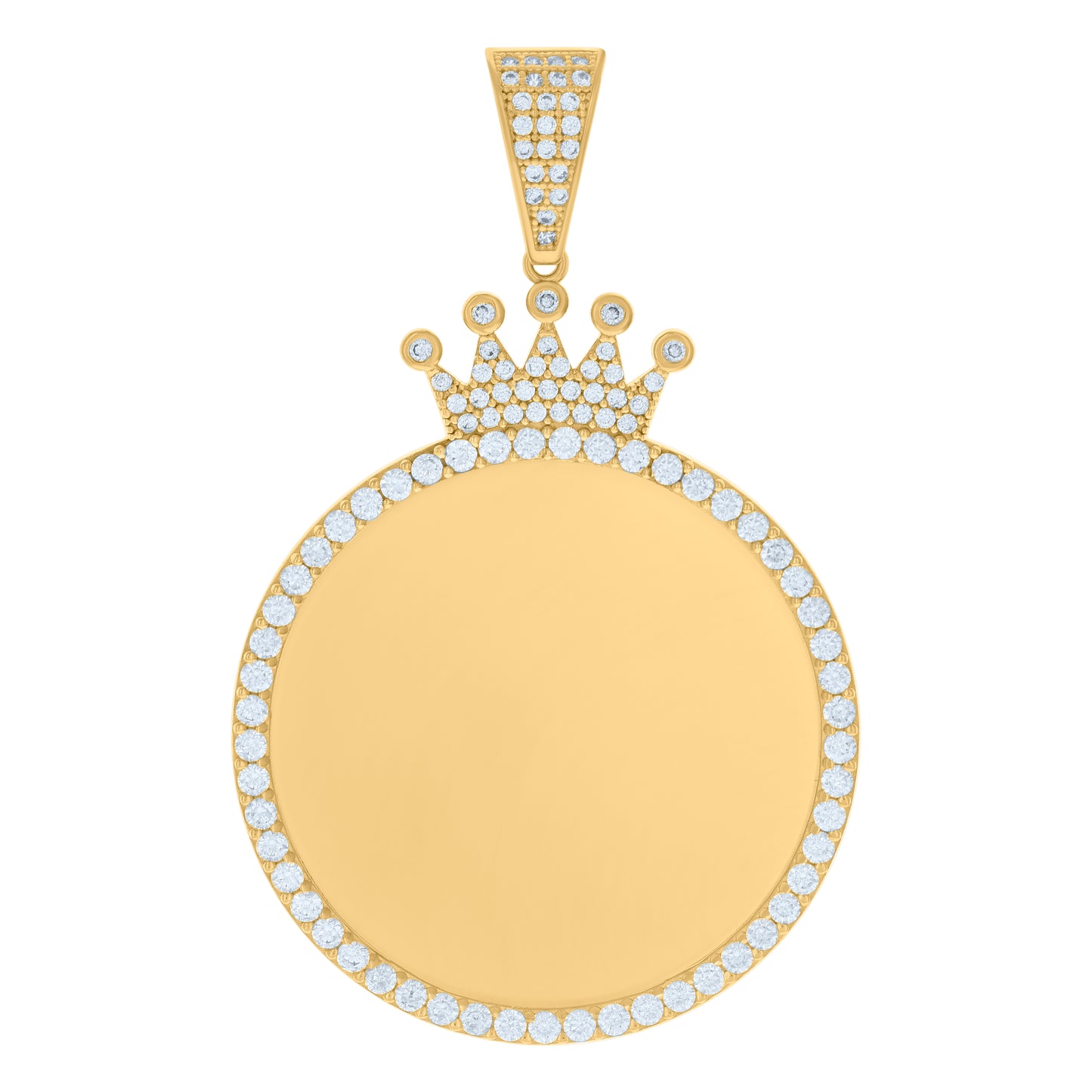 10k Yellow Gold Mens Cubic Zirconia Crown Photo Frame Charm Pendant