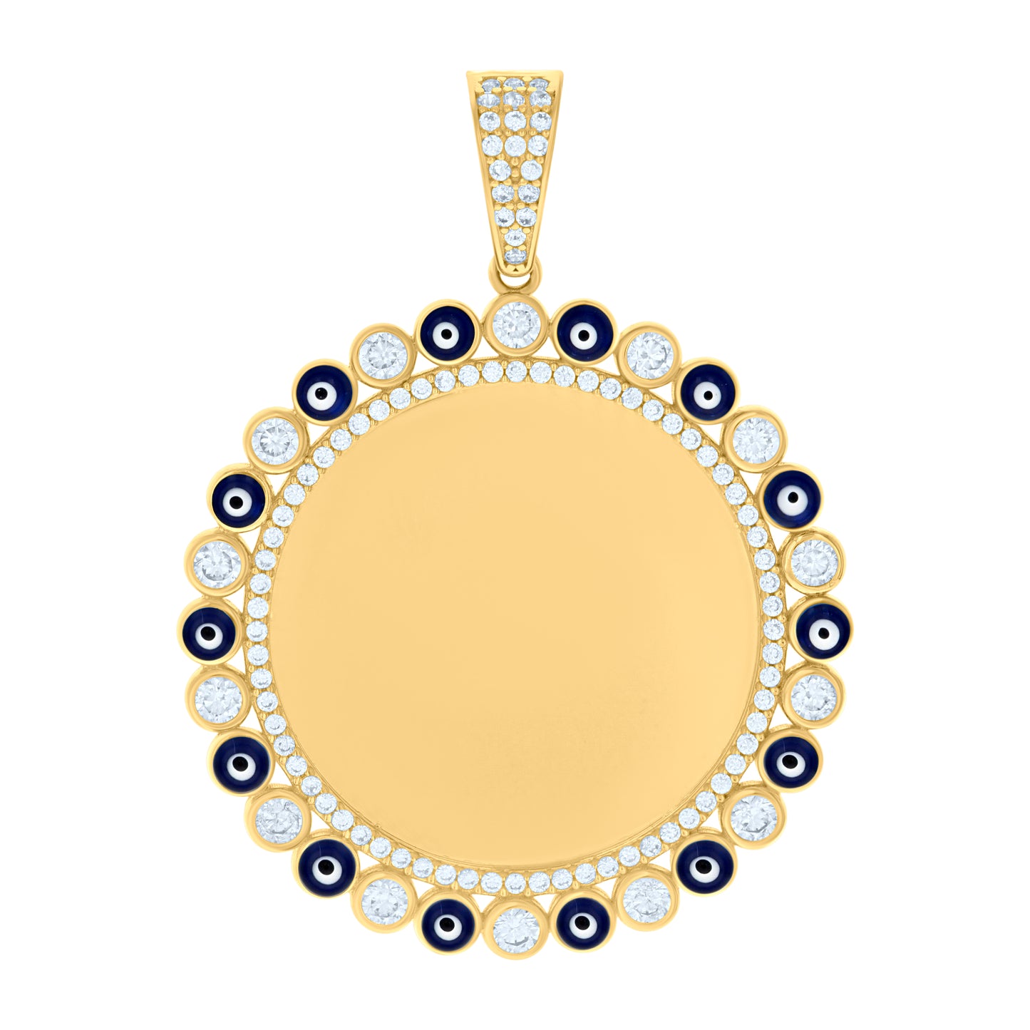 10k Yellow Gold Mens Cubic Zirconia Enamel Evil Eye Photo Frame Charm Pendant