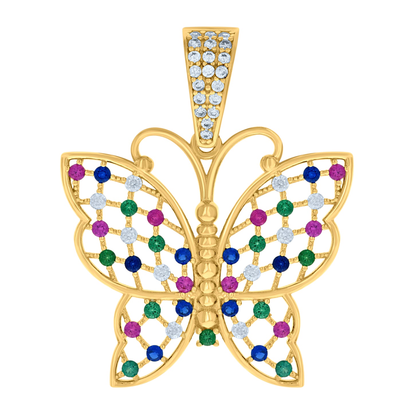 10k Yellow Gold Womens Multi Color Cubic Zirconia Butterfly Fashion Charm Pendant
