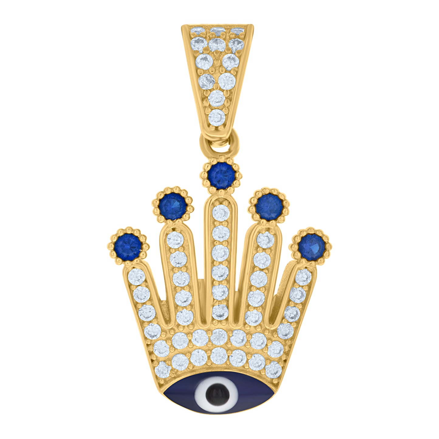 10k Yellow Gold Womens Blue White Cubic Zirconia Enamel Crown Evil Eye Good Luck Charm Pendant