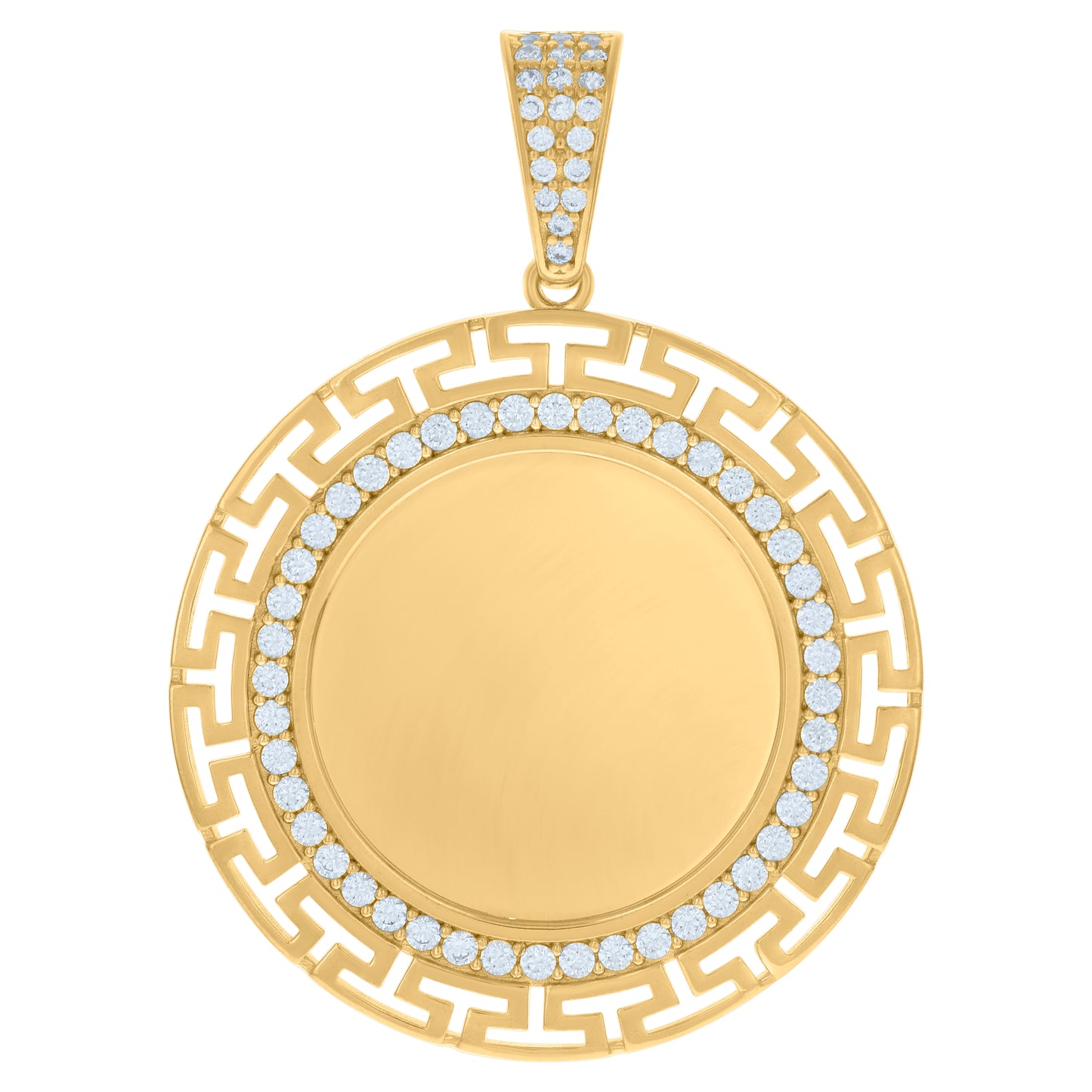 10k Yellow Gold Mens Cubic Zirconia Greek Key Photo Frame Charm Pendant