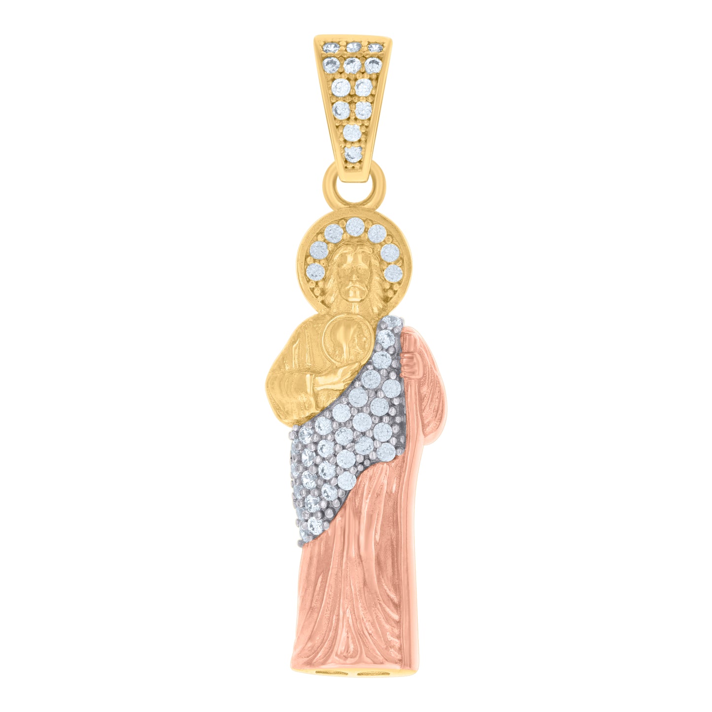10k Tri Color Gold Mens Cubic Zirconia Saint Jude Religious Charm Pendant