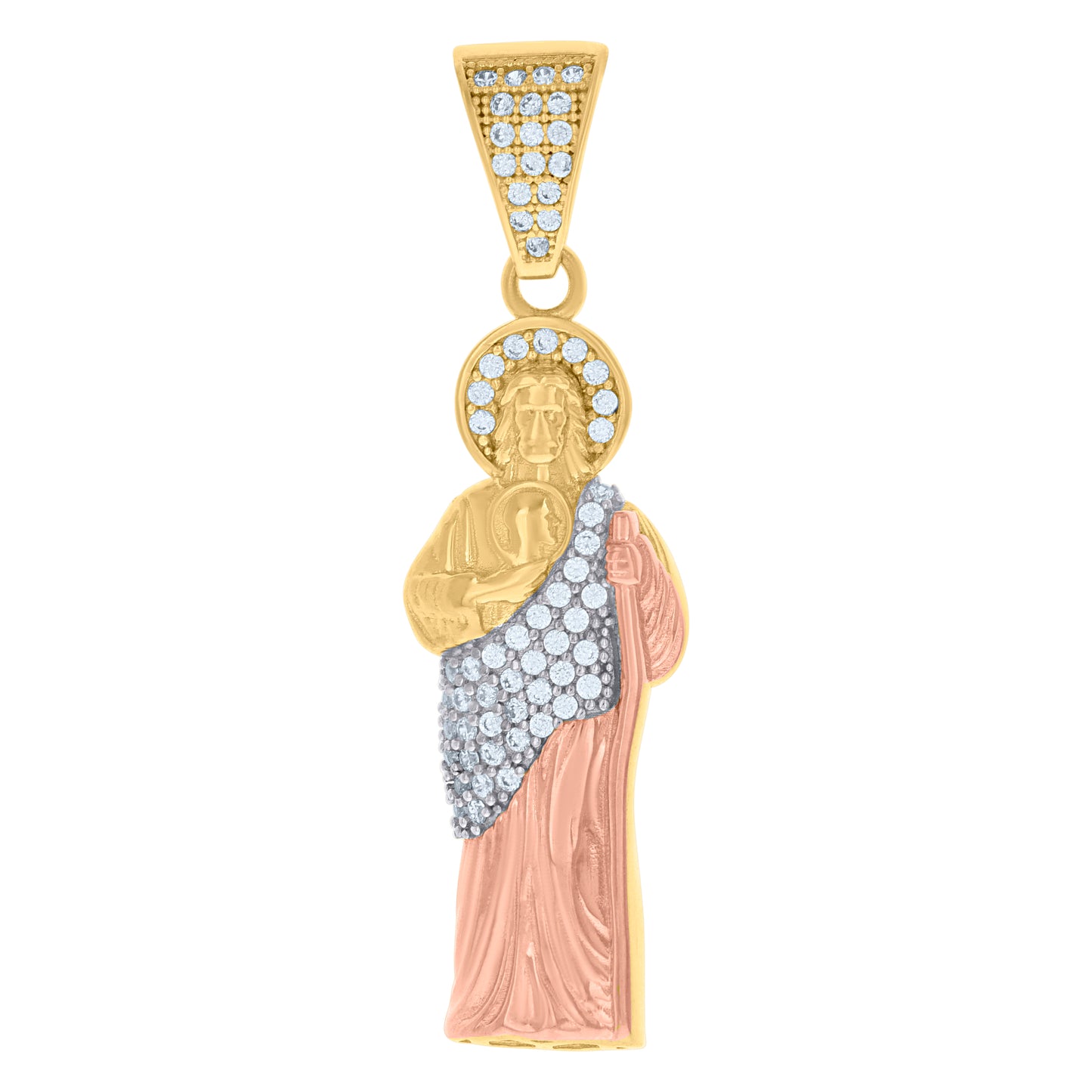 10k Tri Color Gold Mens Cubic Zirconia Saint Jude Religious Charm Pendant