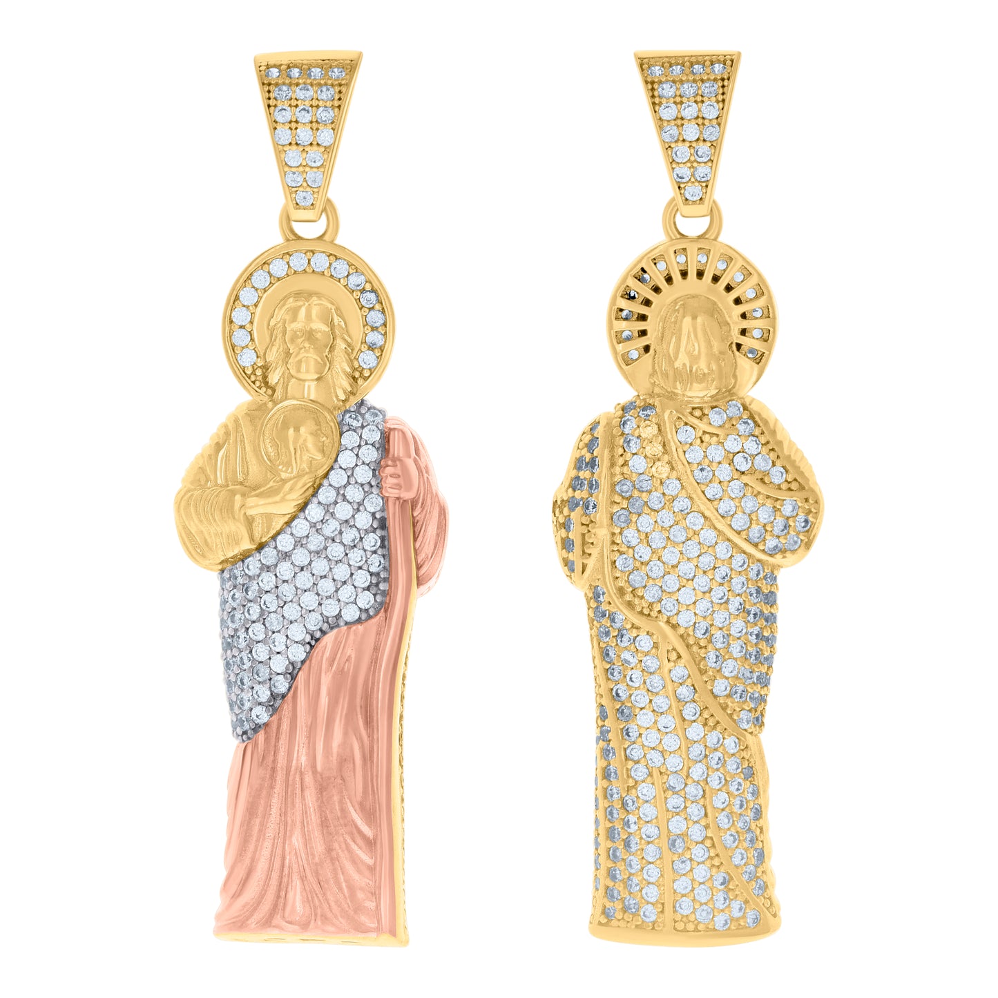 10k Tri Color Gold Mens Cubic Zirconia Saint Jude Religious Charm Pendant