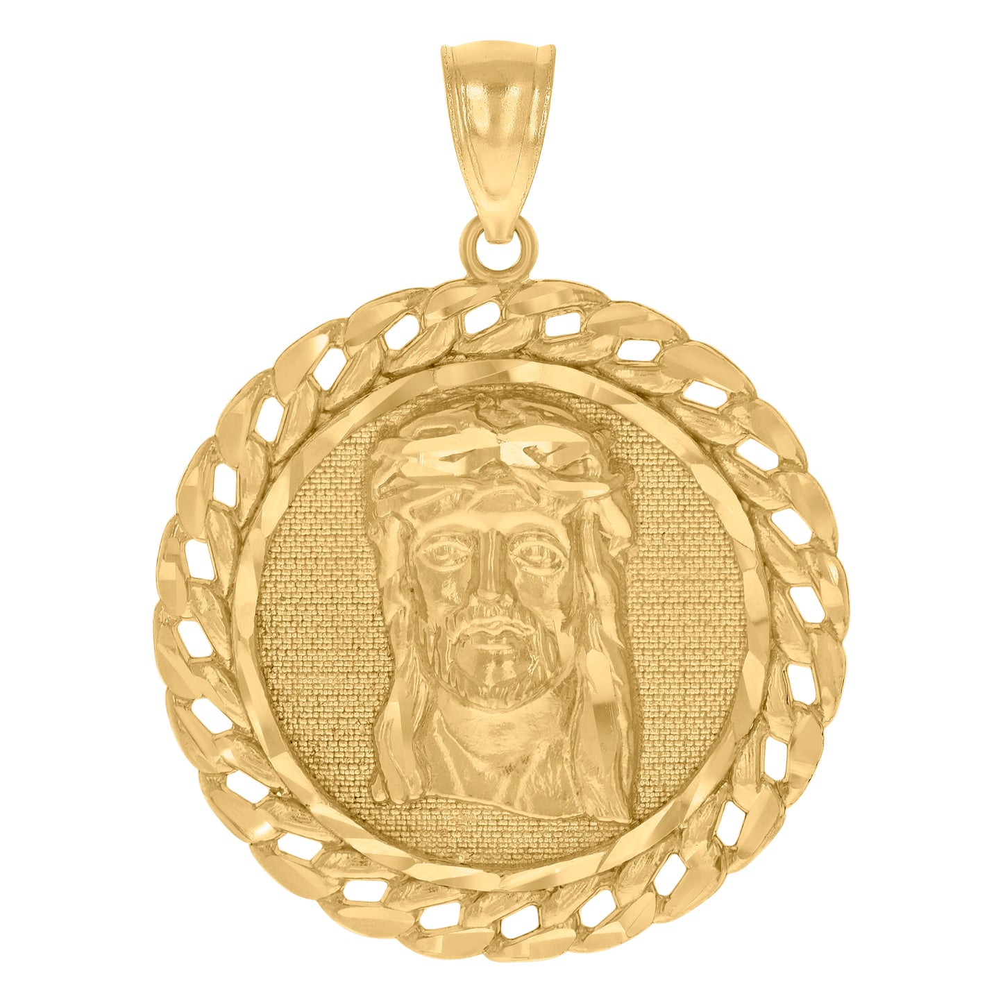 10k Yellow Gold Mens Cuban Jesus Religious Charm Pendant