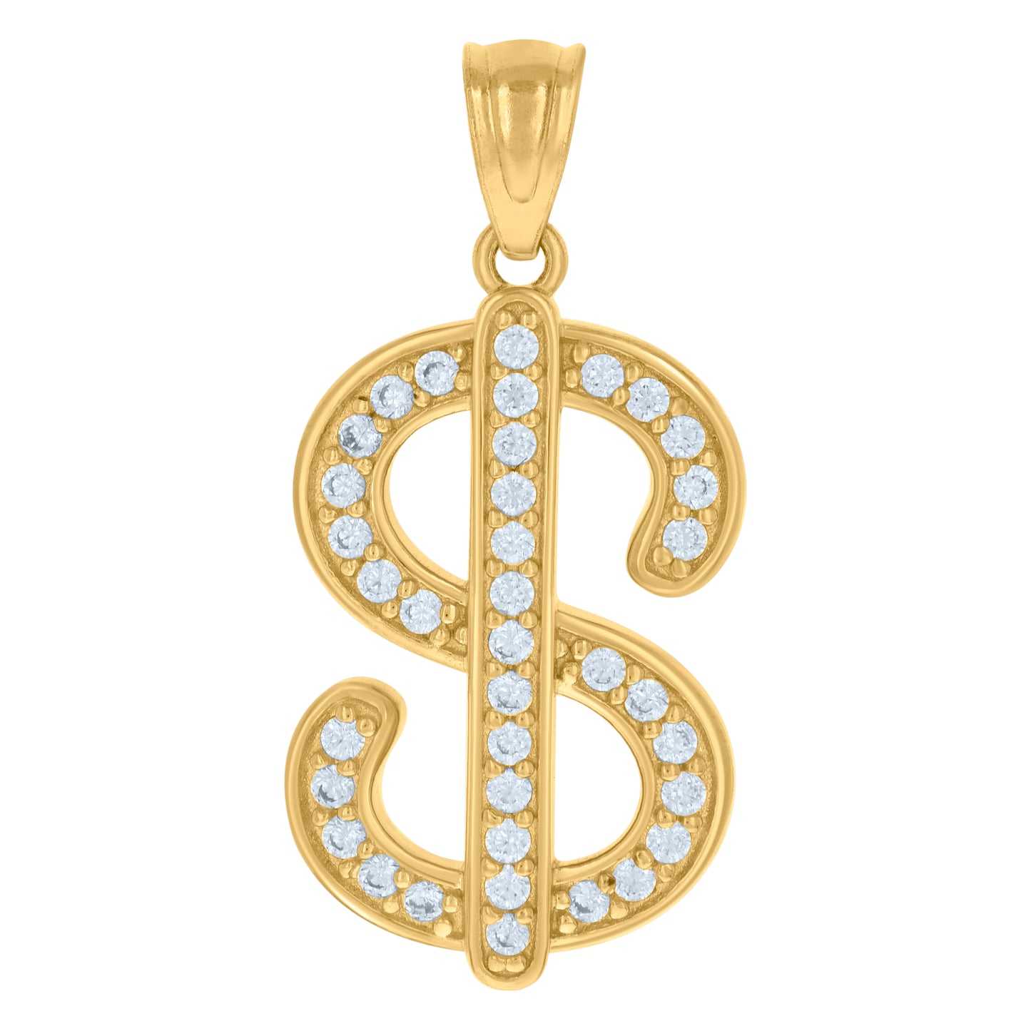10k Yellow Gold Unisex Cubic Zirconia Dollar Sign Currency Charm Pendant
