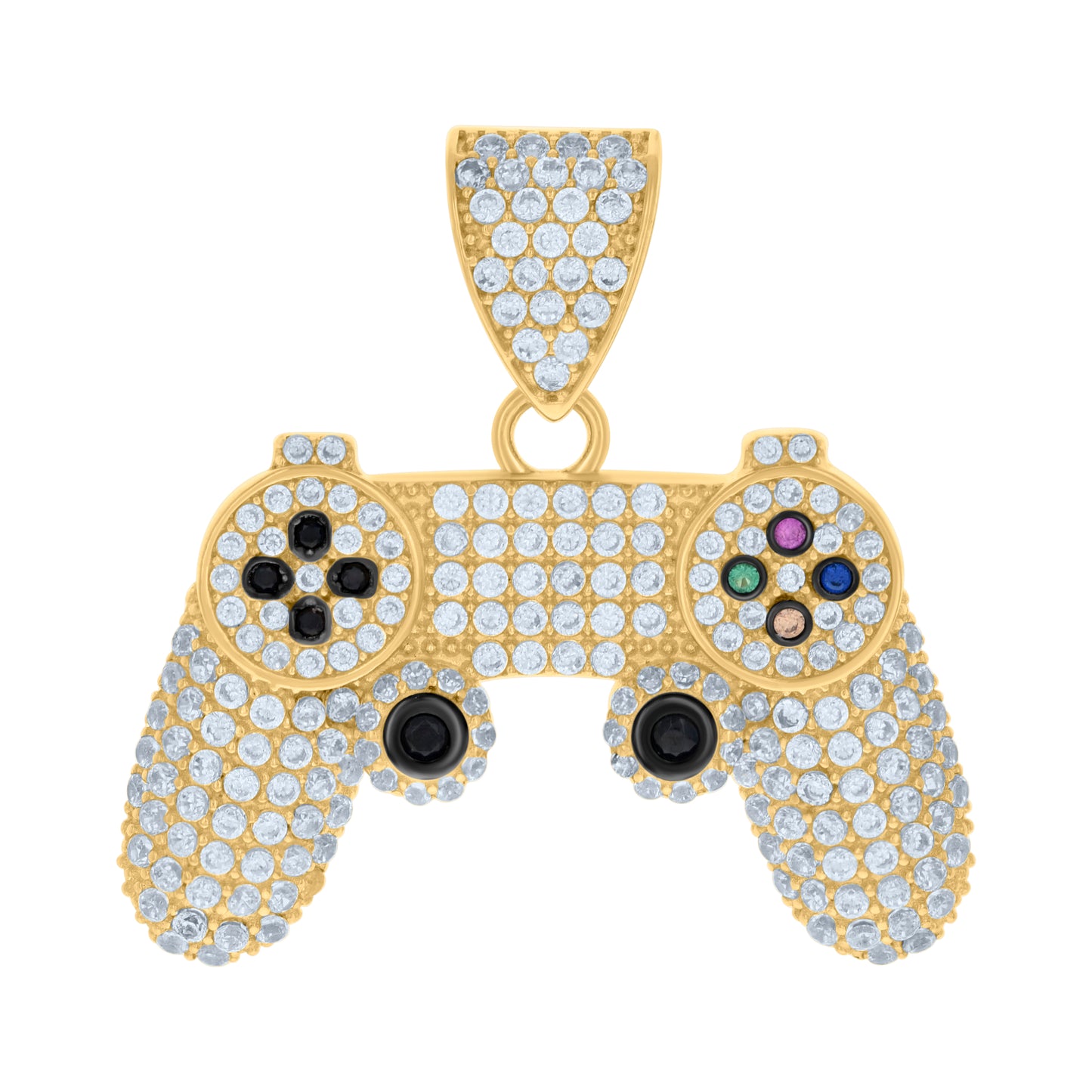 10k Yellow Gold Black tone Mens Multi color Cubic Zirconia Gaming Console Fashion Charm Pendant