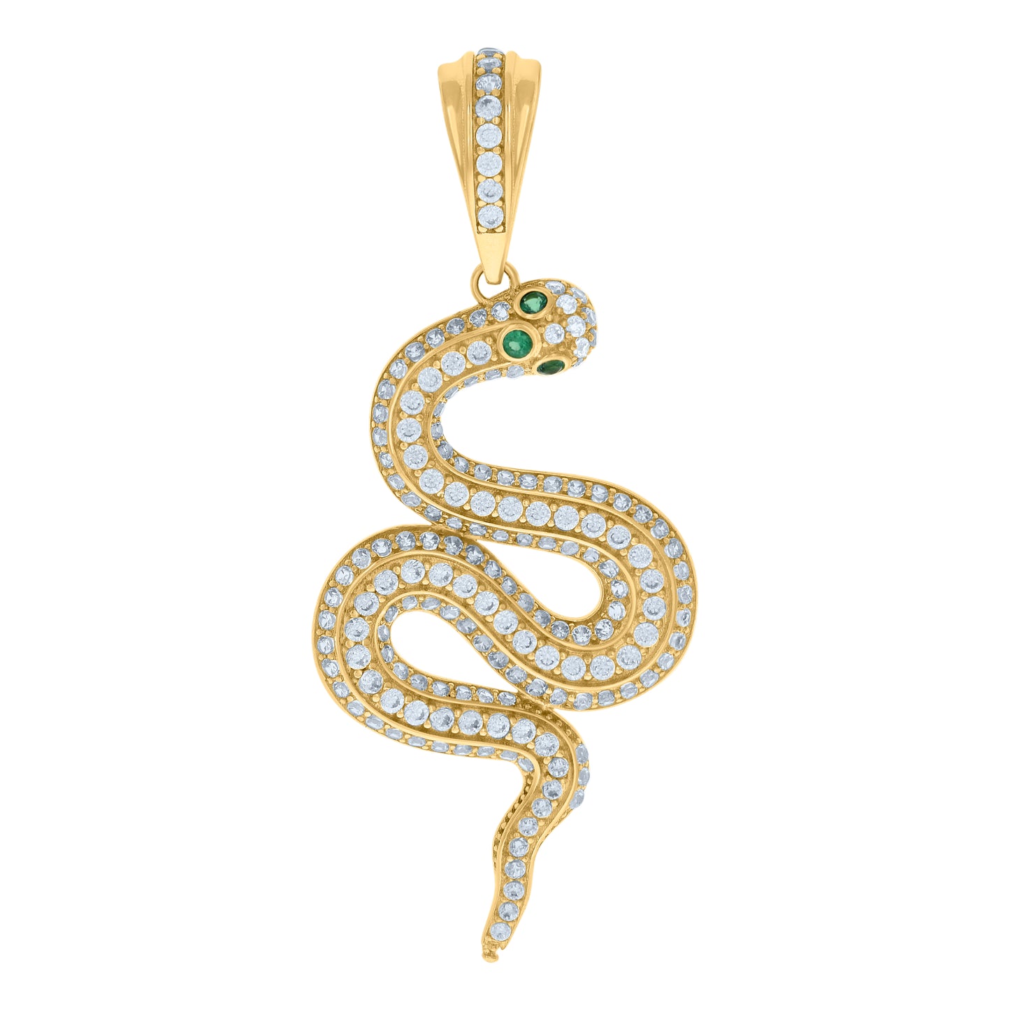 10k Yellow Gold Mens Green White Cubic Zirconia Snake Reptiles Wildlife Charm Pendant