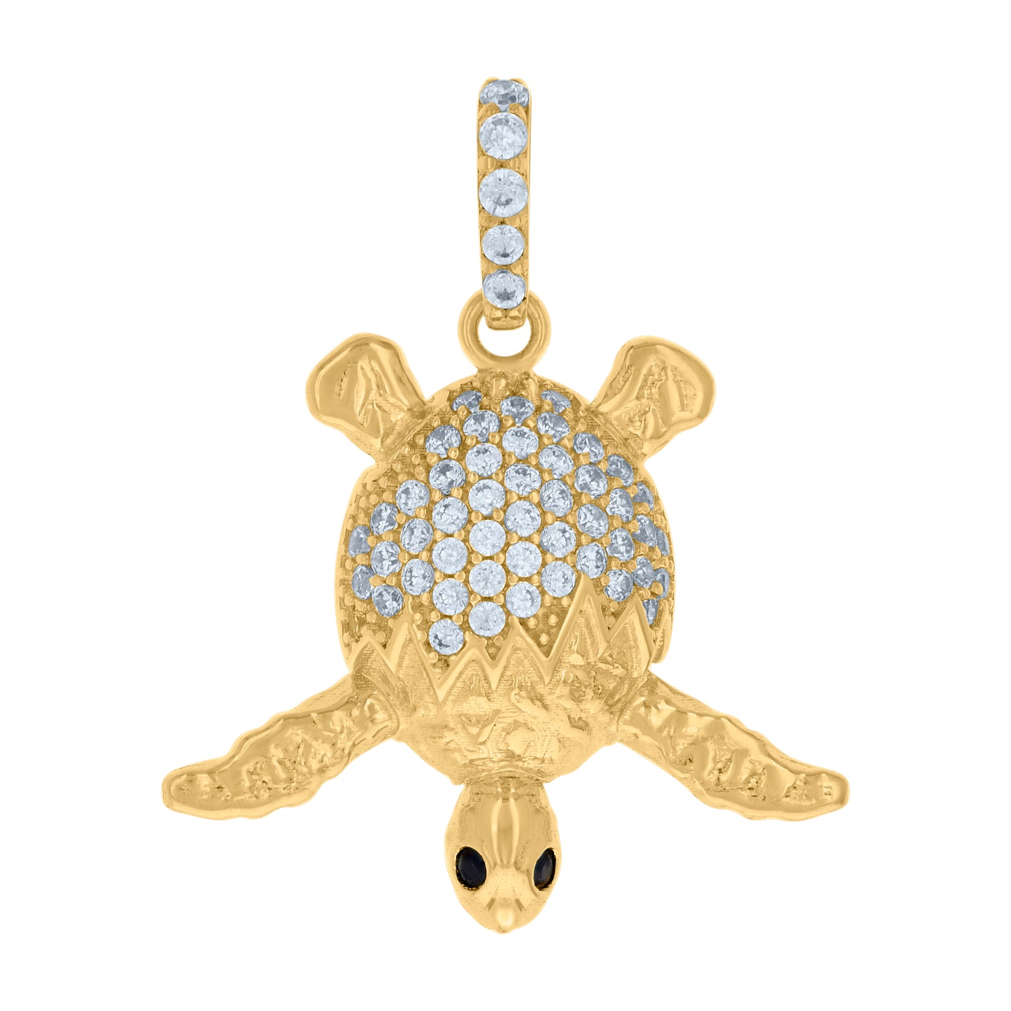 10k Yellow Gold Womens Black White Cubic Zirconia Turtle Ocean Charm Pendant