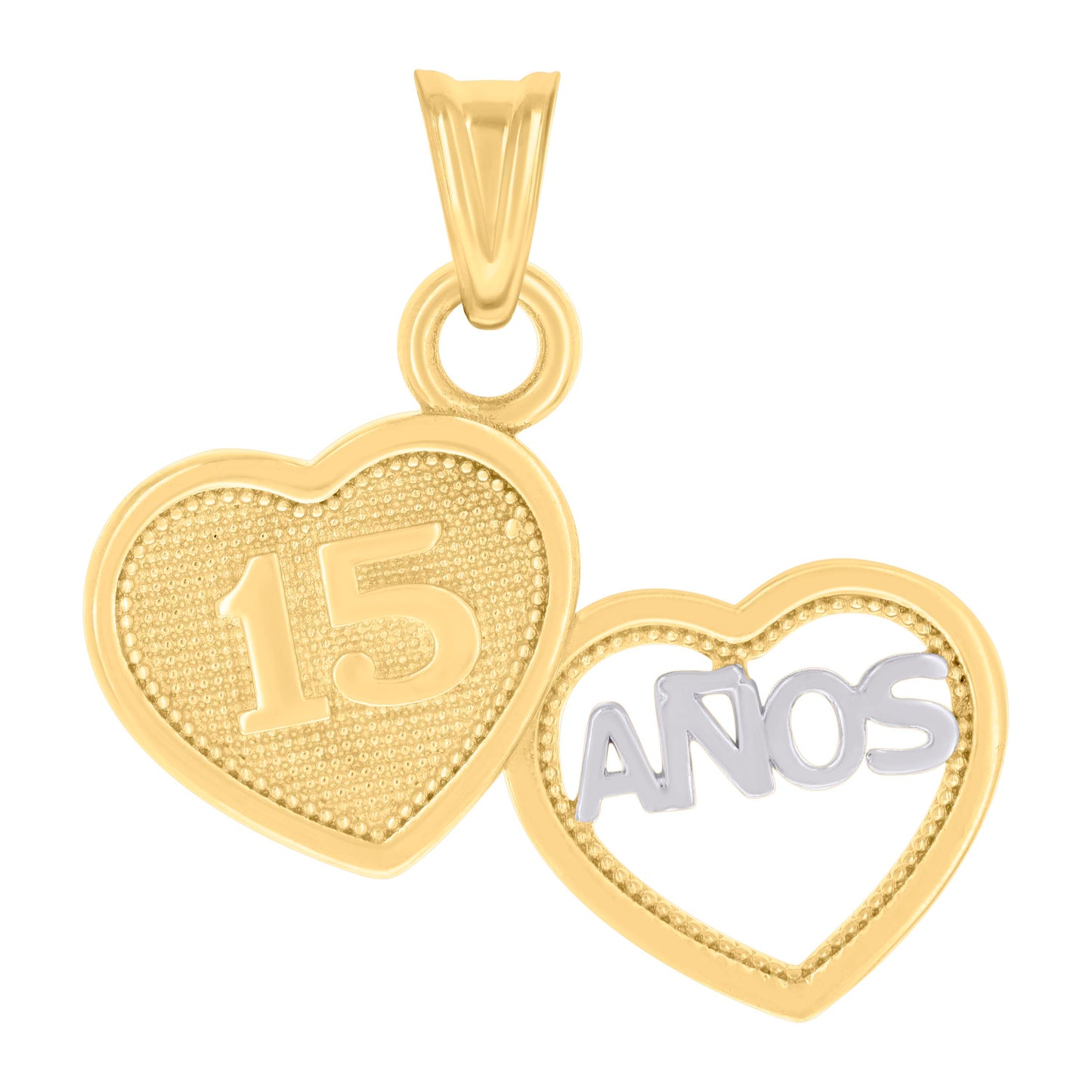 10k Two tone Gold Womens ANOS 15 Heart Quinceanera Charm Pendant