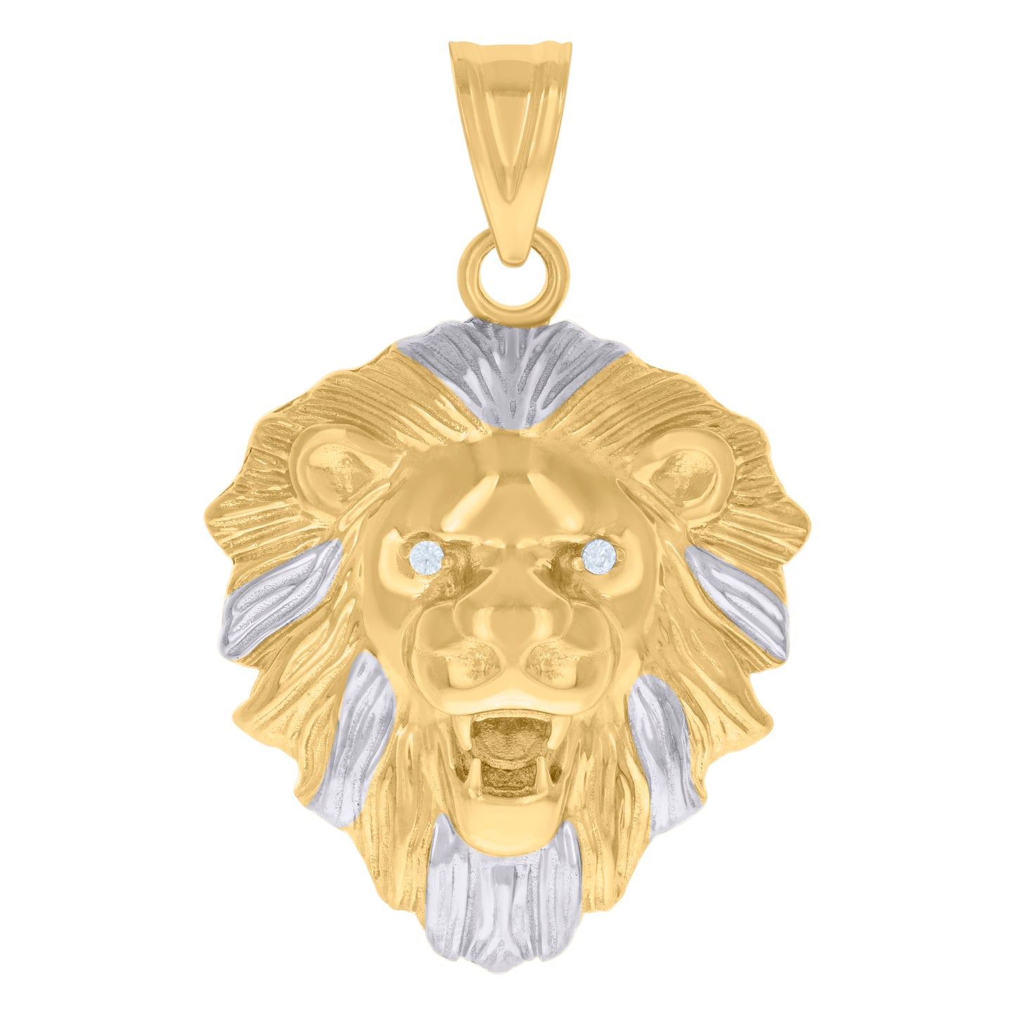 10k Two tone Gold Mens Cubic Zirconia Leo/Lion Head Zodiac Sign/Wildlife Charm Pendant