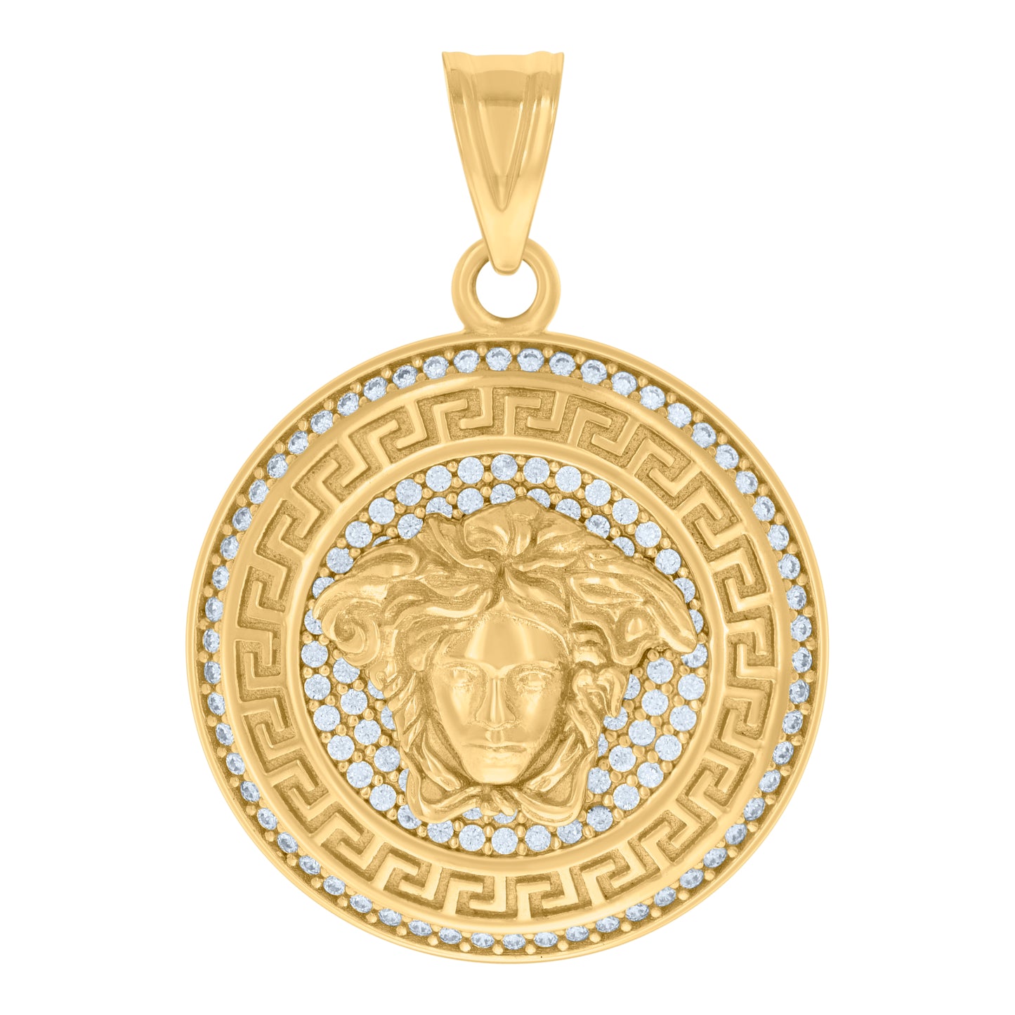 10k Yellow Gold Mens Cubic Zirconia Greek Key Medusa Egyptian Charm Pendant